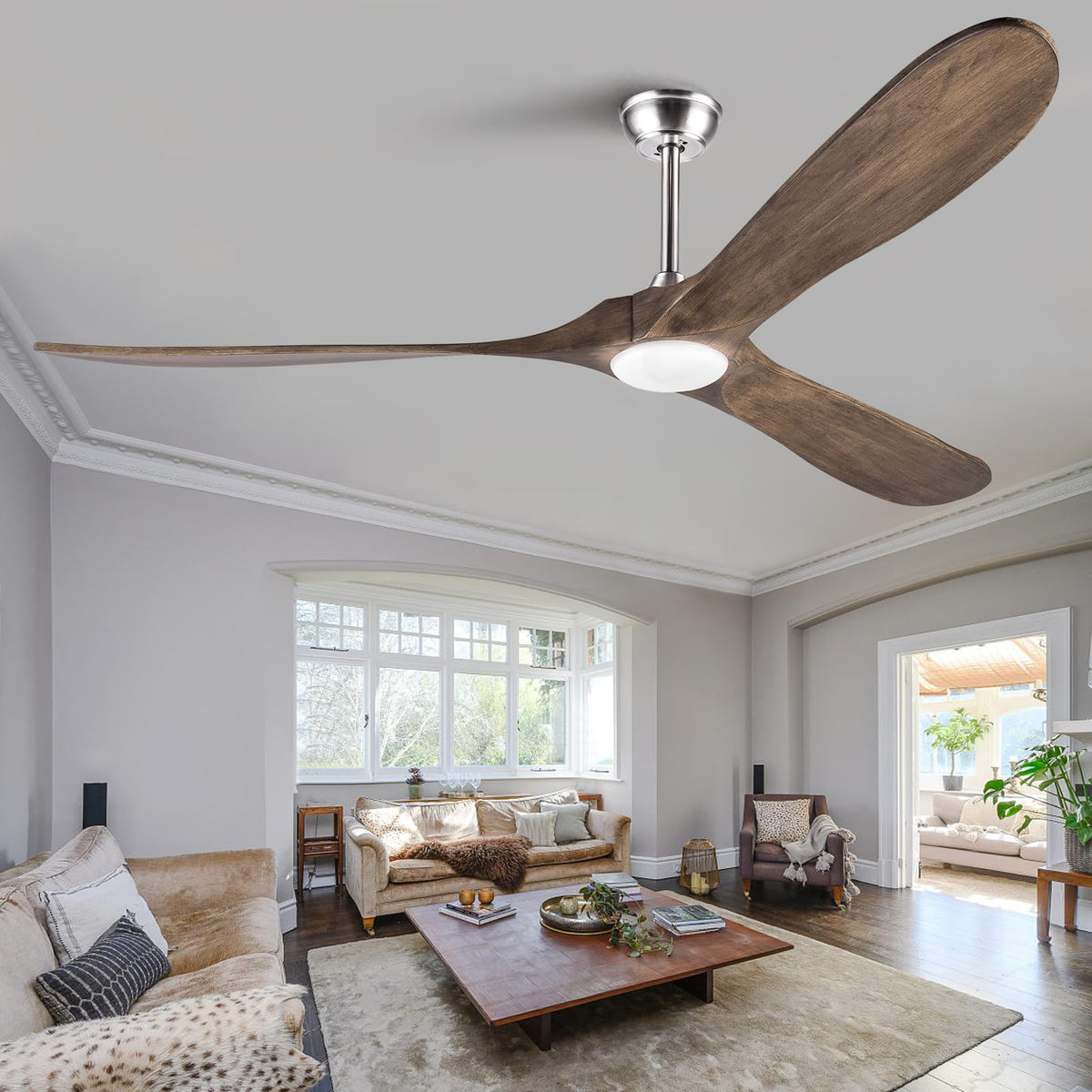 Omyu 72 Inch Large Outdoor Ceiling Fan With Lights, Noiseless Reversible Dc Motor 6 Speeds Timing Farmhouse Ceiling Fan For Pati