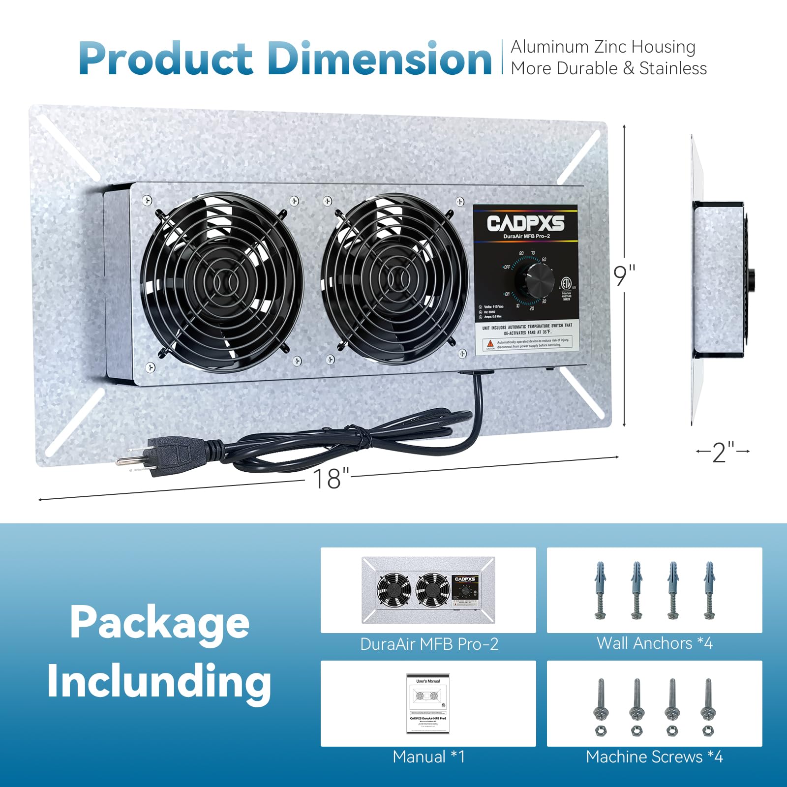 Cadpxs Crawlspace Ventilation Fan, Crawlspace Fan Vent With Humidistat, Dehumidistat & Freeze Protection Thermostat, For Crawl S