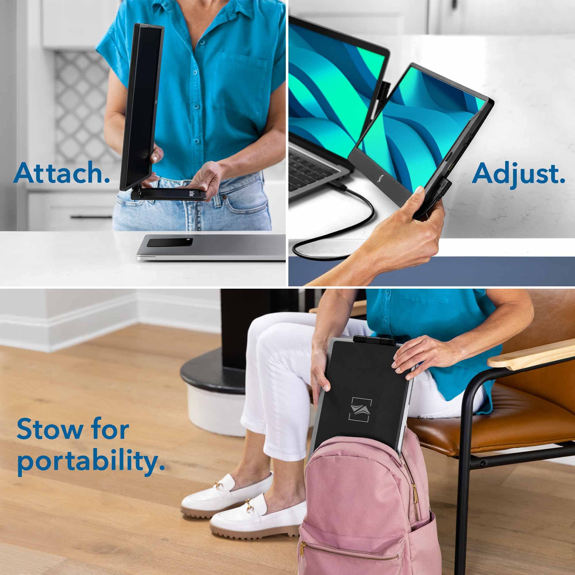 Sidetrak Swivel 14 Attachable Portable Monitor Extender, Fhd Tft Laptop Dual Screen With Kickstand + Unique Swivel Hinge, Compat