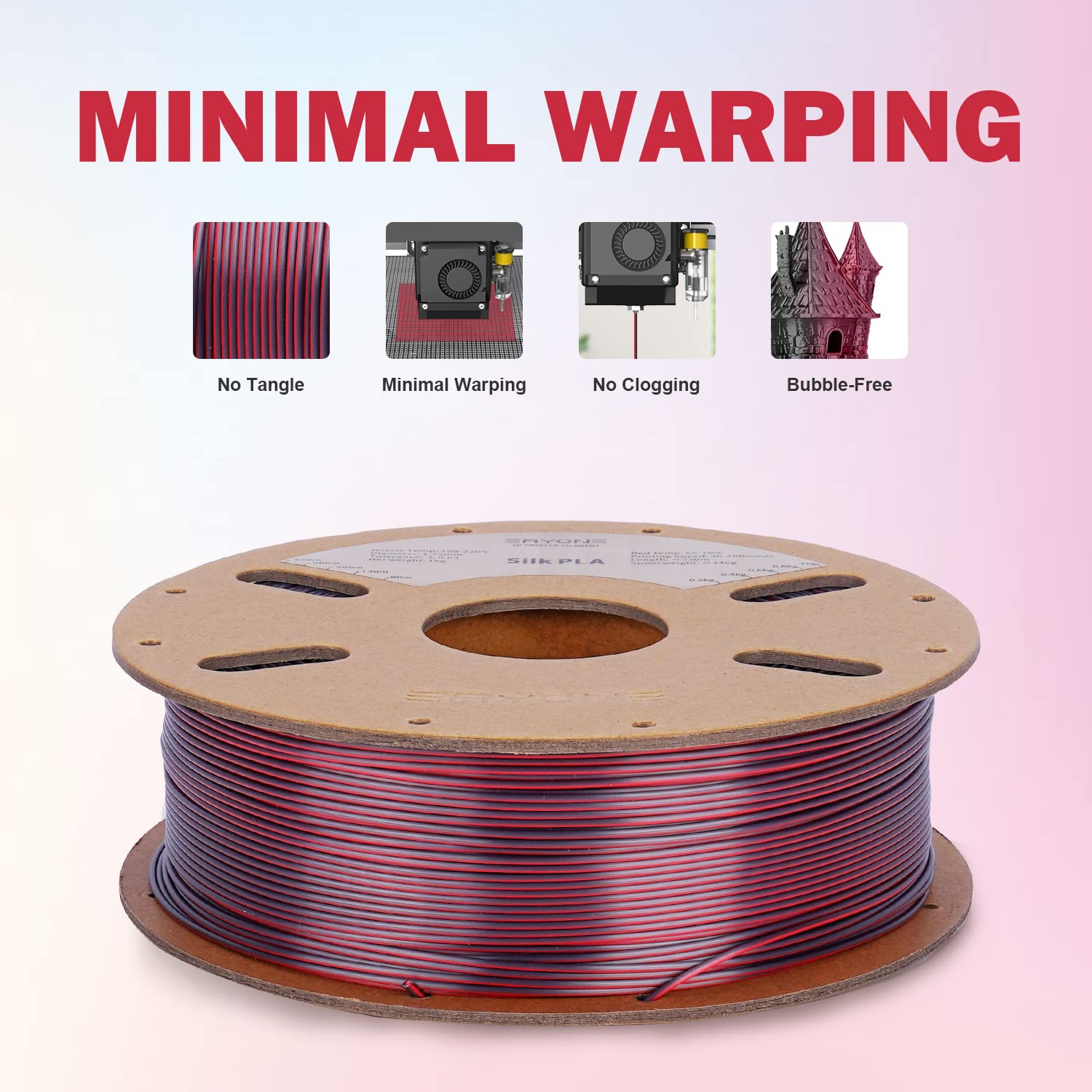 Eryone Silk Dual Color Pla Filament 3D Printer 1.75Mm +/  0.03Mm, Bicolor Filament Two Tone Pla 1Kg(2.2Lbs) Cardboard Spool, Bla