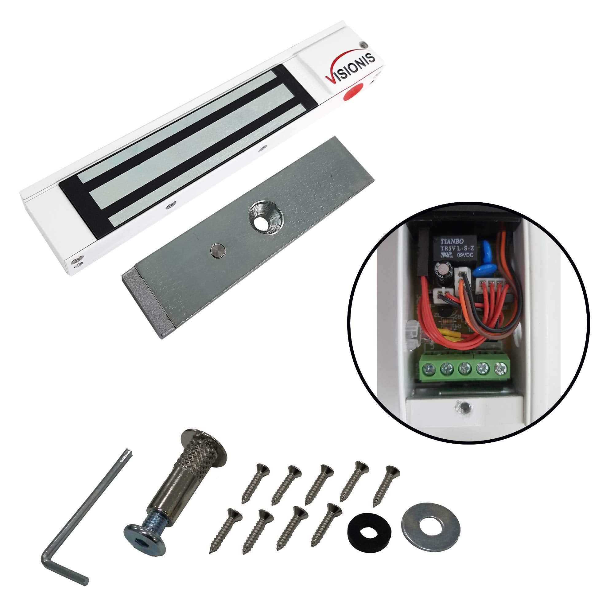 Visionis Vs Visml300Led Wh Indoor 300Lbs White Electromagnetic Lock With Led Sensor For Door Access Control