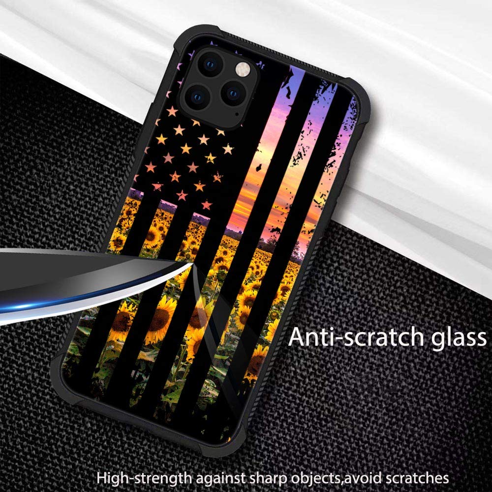 Zhegailian Case Compatible With Iphone 12,Flag Sunflowers Pattern Anti Scratch 12 Pro Cases For Girls Women,Four Corners Desgin