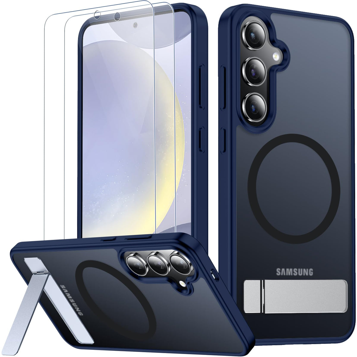 Spidercase Magnetic For Samsung Galaxy S24 Case,Built In Invisible Kickstand With 2Pcs Tempered Glass Screen Protectors Shockpro