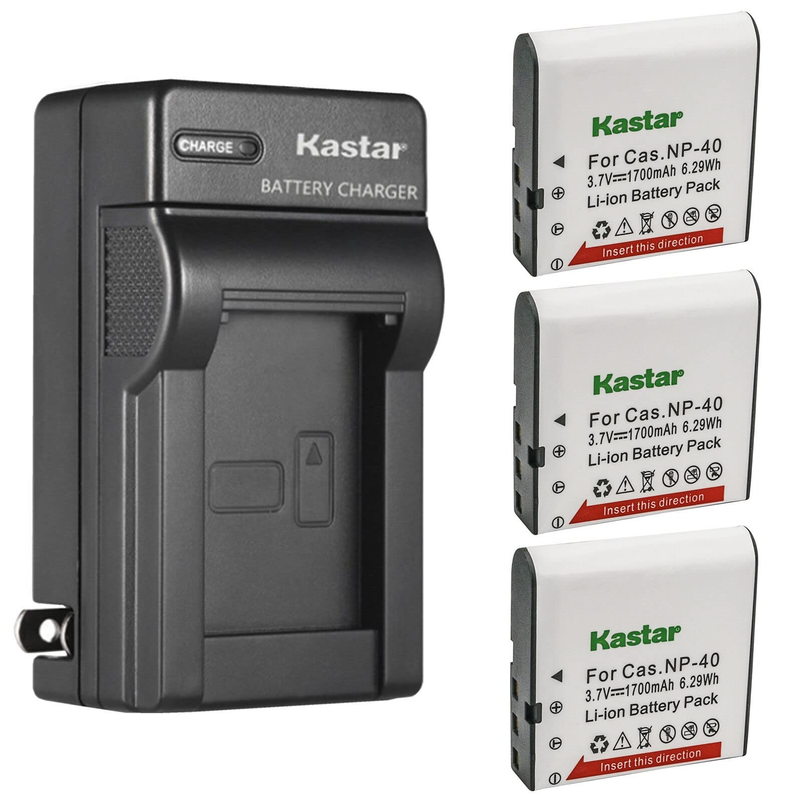 Kastar 3-Pack NP-40 Battery and AC Wall Charger Replacement for Minolta MN4K100Z 4K Ultra HD, Minolta MN4K30NV 4K Ultra HD / 30 