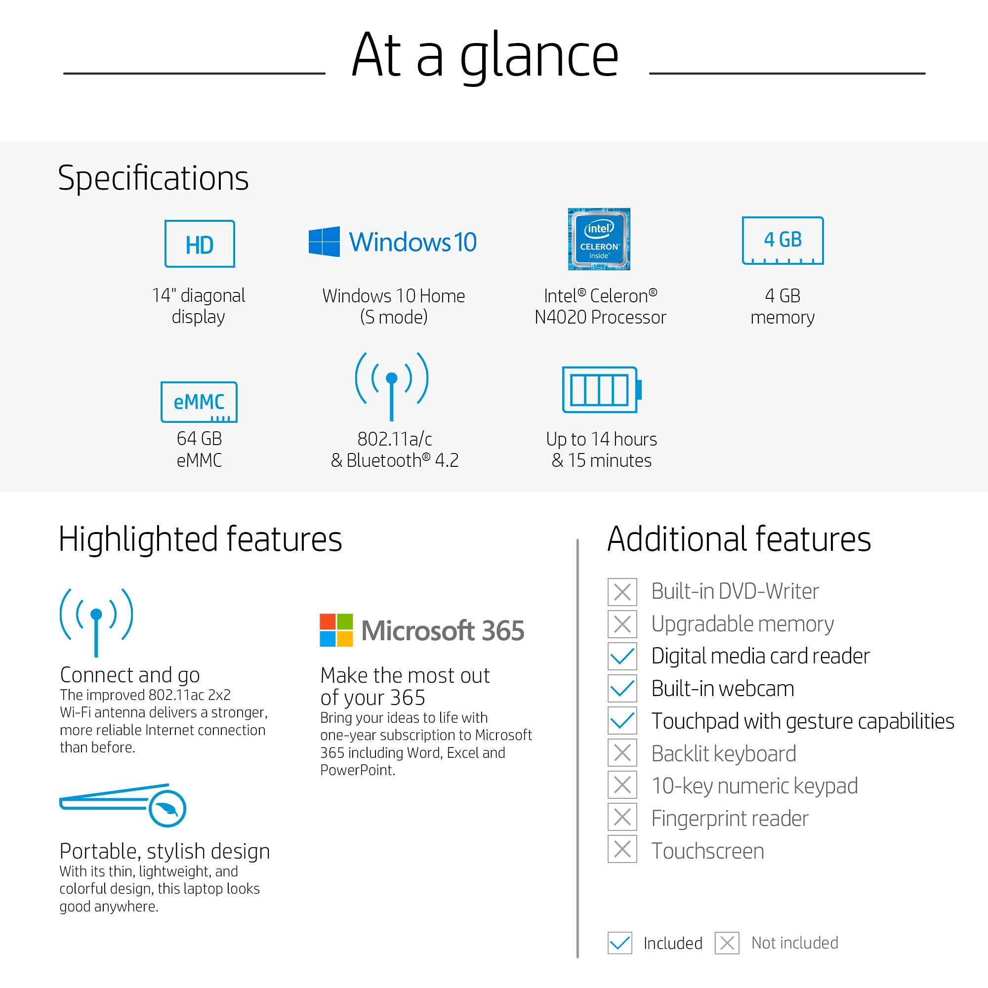 HP Stream 14 Inch Laptop, Intel Celeron N4000, 4 GB RAM, 64 GB eMMC, Windows 10 Home in S Mode With Office 365 Personal For 1 Year (14 cb188nr, Rose Pink)
