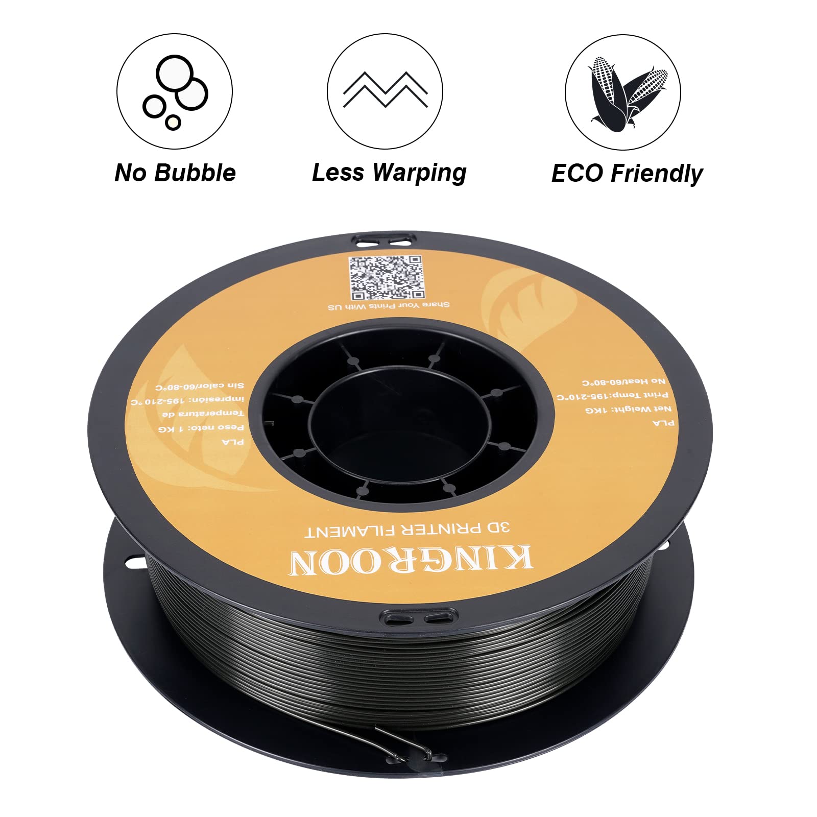 Kingroon Pla 3D Printer Filament, Dimensional Accuracy +/- 0.02 Mm, 1 Kg Spool(2.2Lbs), 1.75 Mm,2Kg White+Black