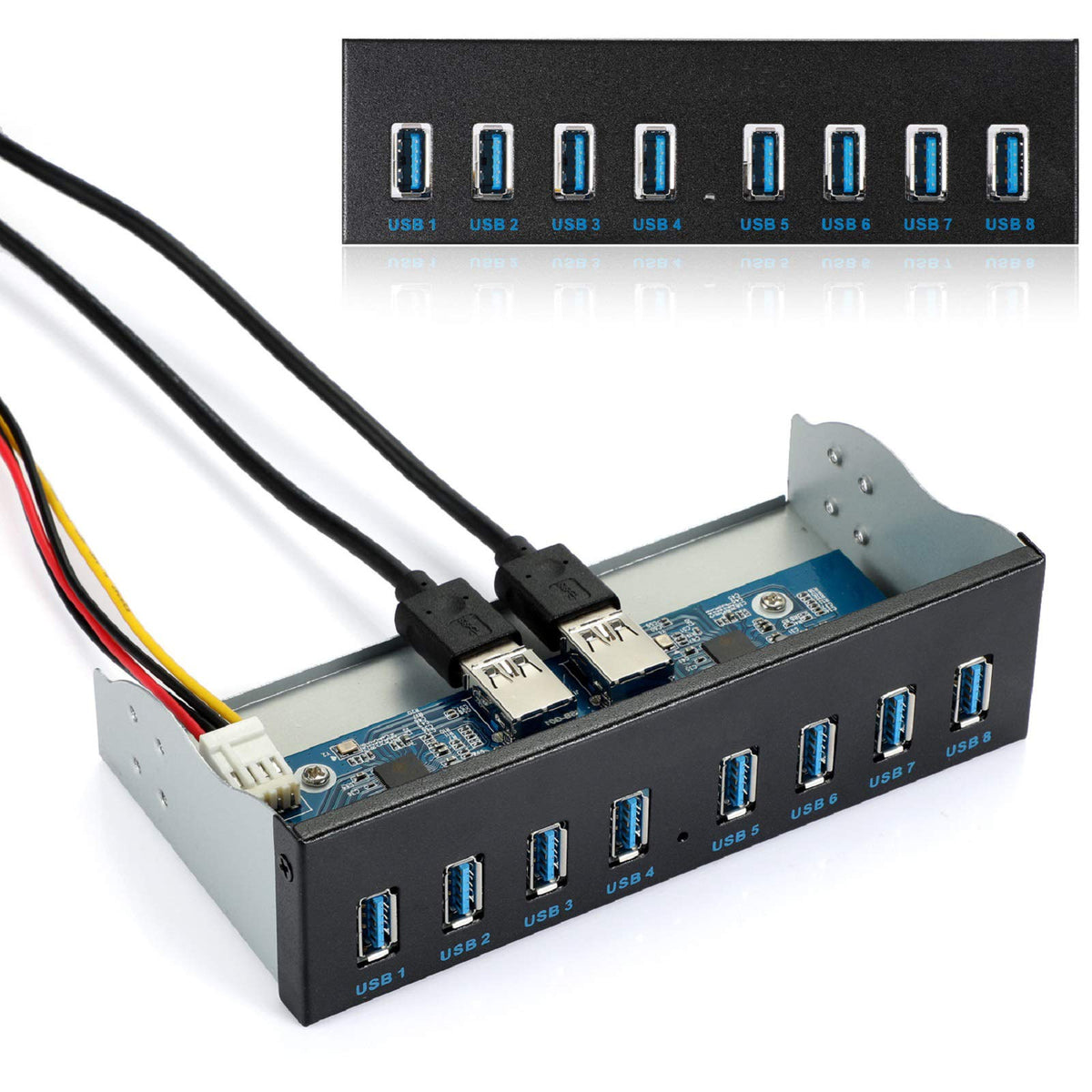 Mzhou Front Panel Usb 3.0 Hub 8 Port,19 Pin To 8 Port Usb 3.0 Hub For Pc, Usb Flash Drives, Transfer Speed Up To 5 Gbps, Fits Any 5.25� Computer Case Front Bay