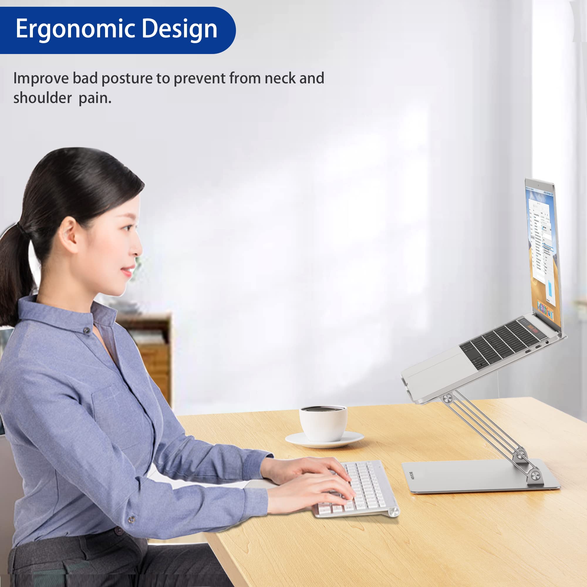Besign Ls10 Aluminum Laptop/Computer Stand, Ergonomic Adjustable Notebook Stand, Riser Holder, Compatible With Air, Pro, Dell, H