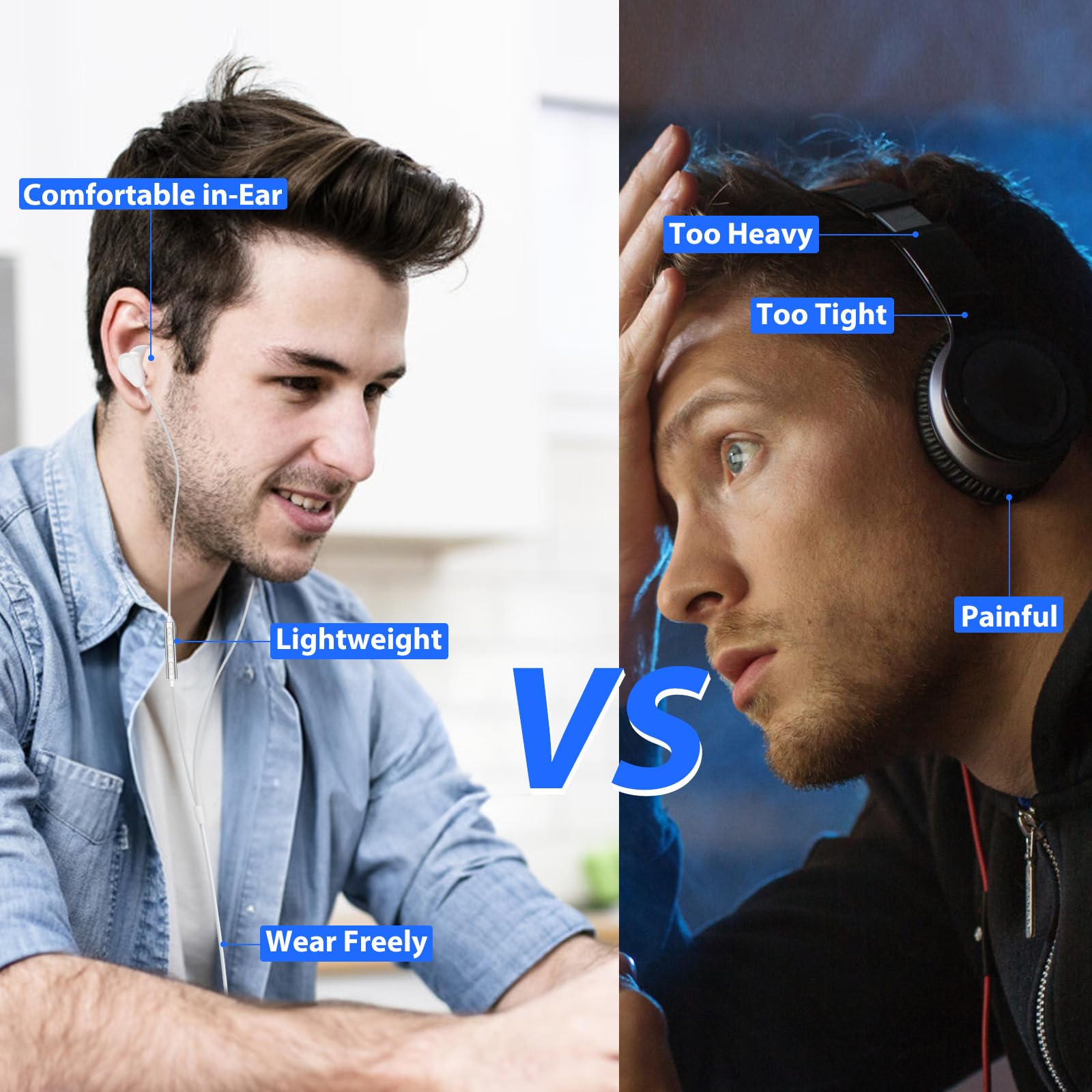 Usb Headphones With Microphone For Pc/Laptop, 2.3M Usb A Earbuds For Ps5,Hifi Stereo Wired Earphones Half In Ear Headset With Vo