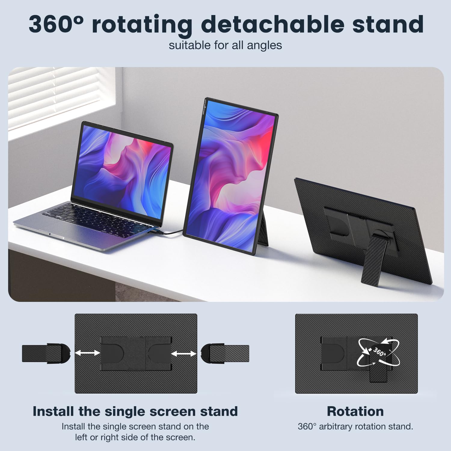 Flytocca Portable Monitor, 16 Inch Fhd 1200P, 360? Rotating Detachable Stand, Plug&Play Travel Monitor For Laptop, Ultra Thin Ze