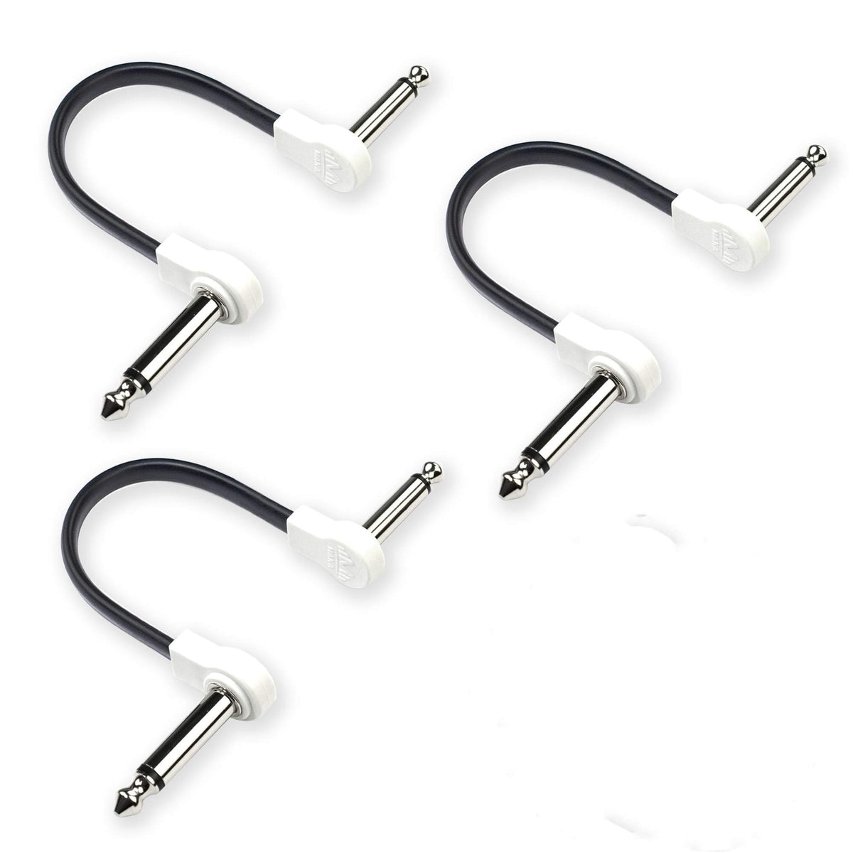 M Maka Flat Low Profile Guitar Patch Cable 6 Inch For Effects Pedals, 1/4 Inch Right Angle, White, 3 Pack New Version