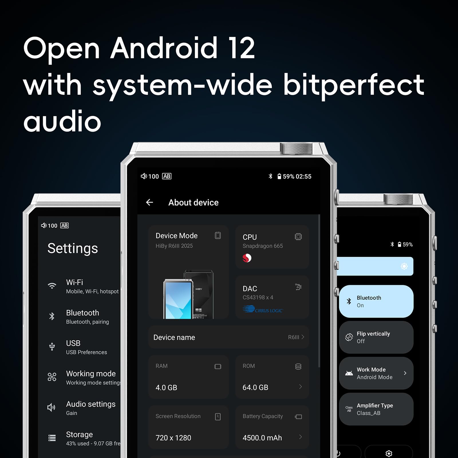 Hiby R6Iii 2025 Dap Player Hi Res Audio With Class A&Ab Amp/Android 12 / Bluetooth 5.0 / Wifi /64G+2Tb Expandable Memory