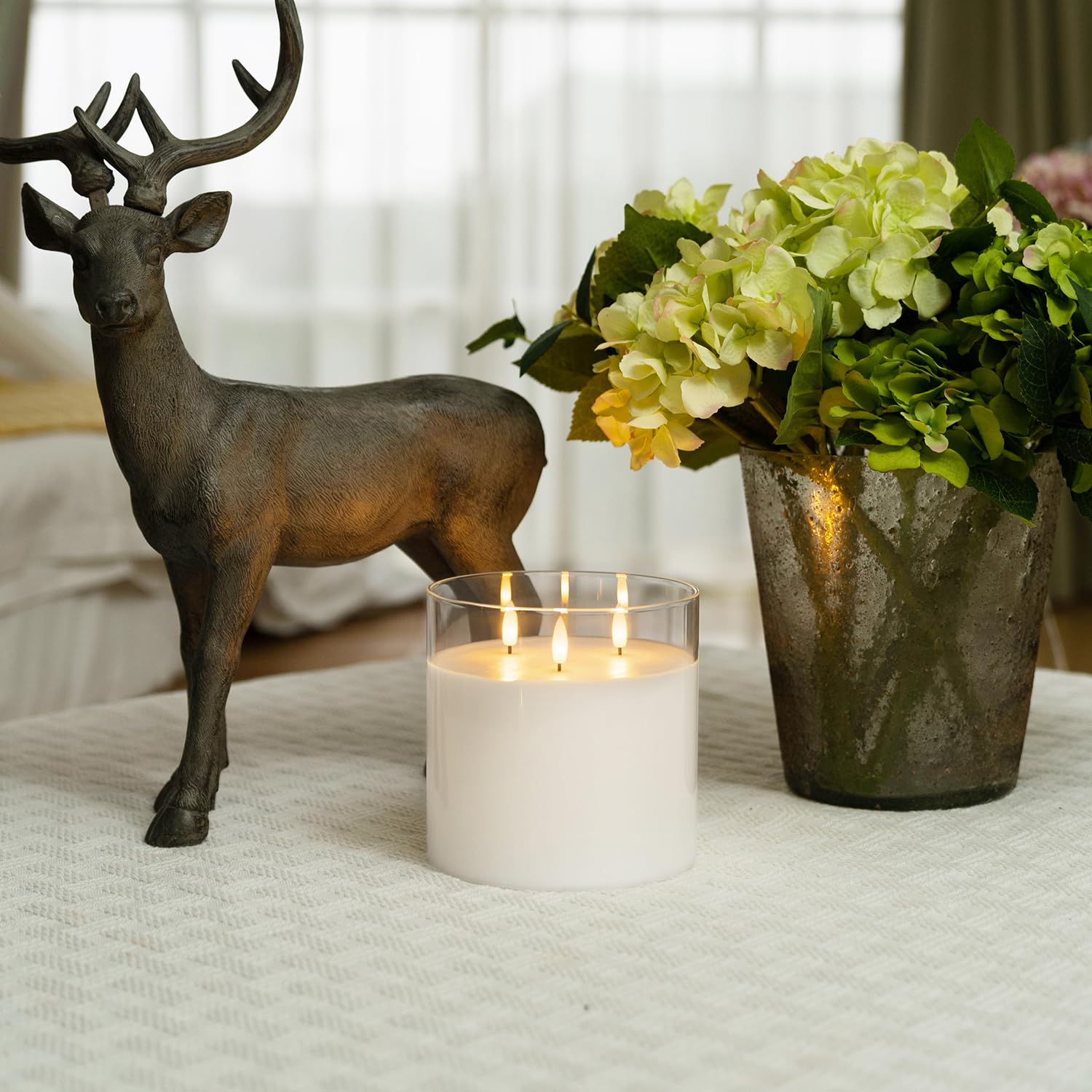 Homemory 6X6'' Extra Large Flameless Candle With 3 Wicks, Glass Led Pillar Candle, Real Wax Battery Operated Candle With Remote