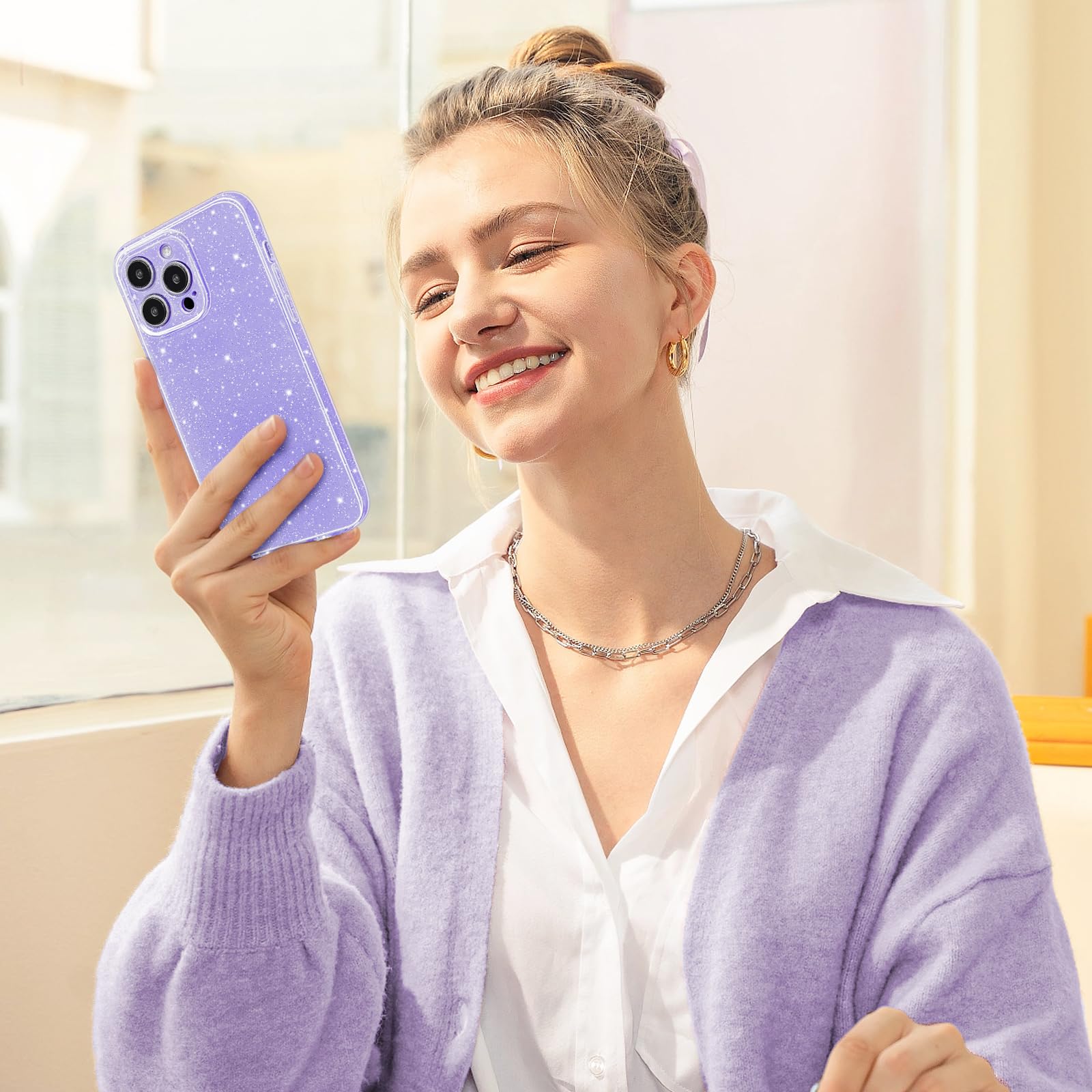 Hython Case For Iphone 13 Pro Max Case Glitter Cute Sparkly Shiny Bling Sparkle Phone Cases 6.7'', Thin Slim Fit Soft Tpu Bumper