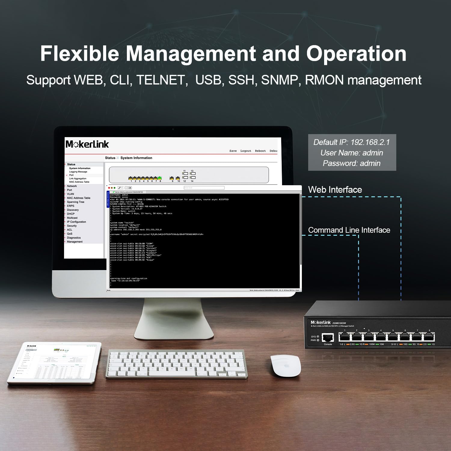 Mokerlink 8 Port 2.5 Gigabit Managed Switch, 2X10G Ethernet Ports, 4X10G Sfp+ Ports, Web/Cli L3 Managed, Desktop|Rackmount Netwo
