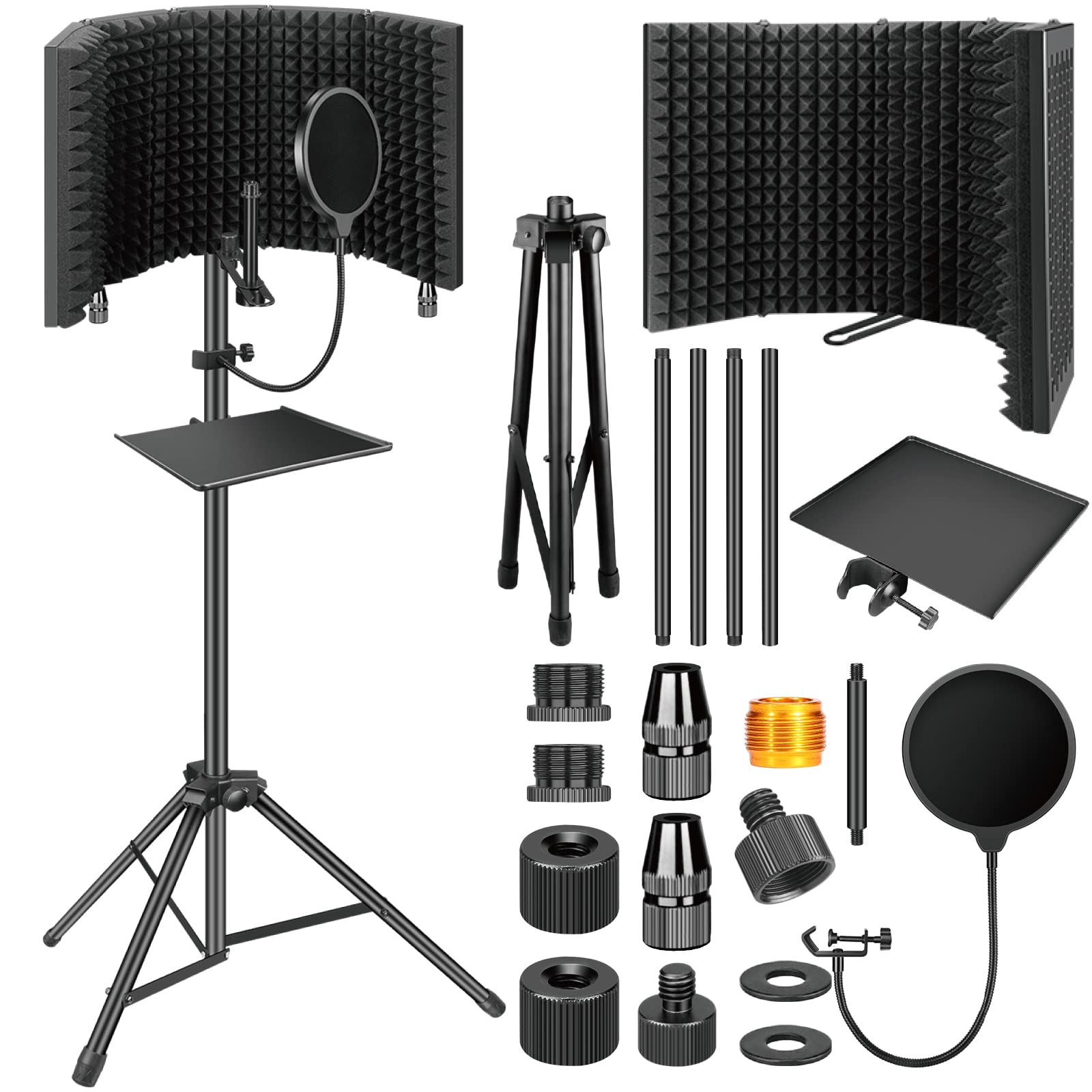 Dmsky Microphone Isolation Shield With Pop Filter & Tripod Stand, Foldable Mic Shield With Triple Sound Insulation, High Density