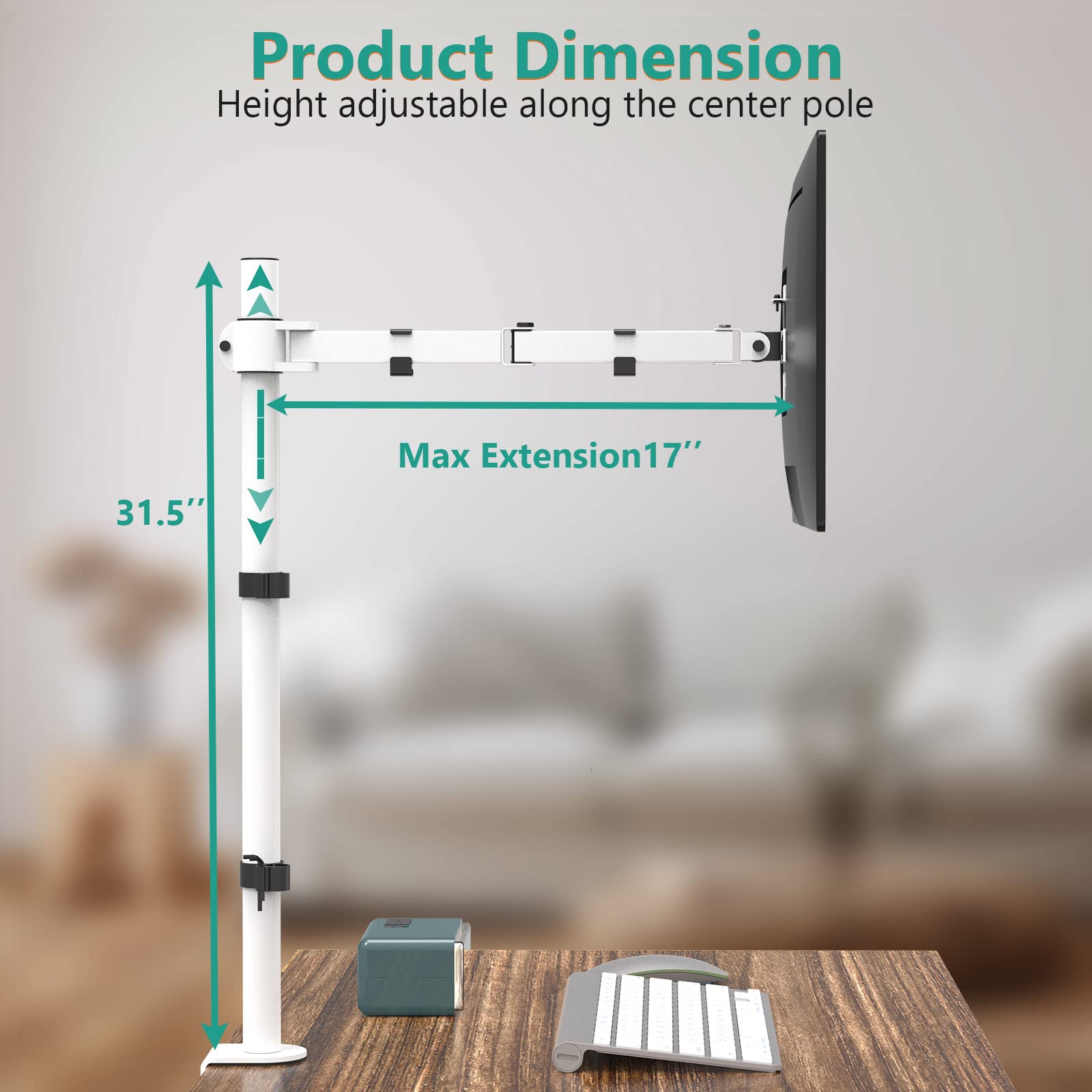 WALI Tall Monitor Stand Desk Mount, Single Extra Tall Monitor Arm Bracket for Computer Screen up to 32 inch, 22lbs (M001XL W), White