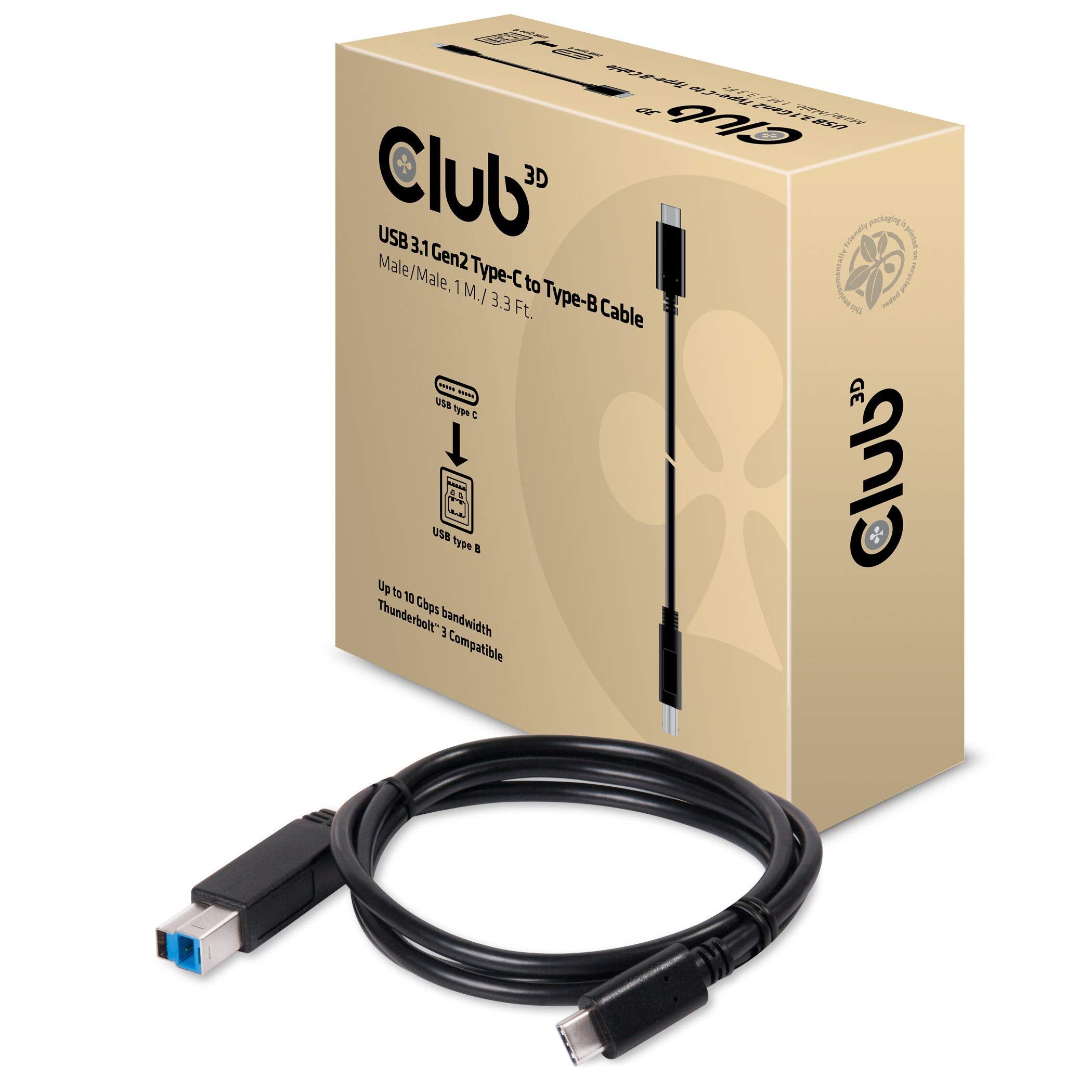 Club3D Cac 1524 Usb 3.1 Gen2 10Gbps Type C To Type B Cable Male, Black
