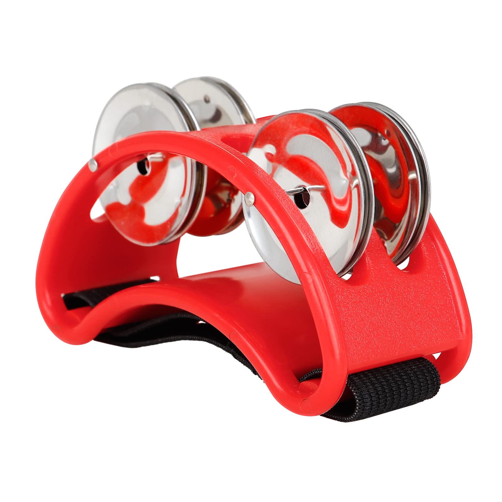Ubervia Percussion Foot Tambourine with 4 Pairs of Stainless Steel Jingles & Elastic Strap Percussion Musical Instrument for Caj