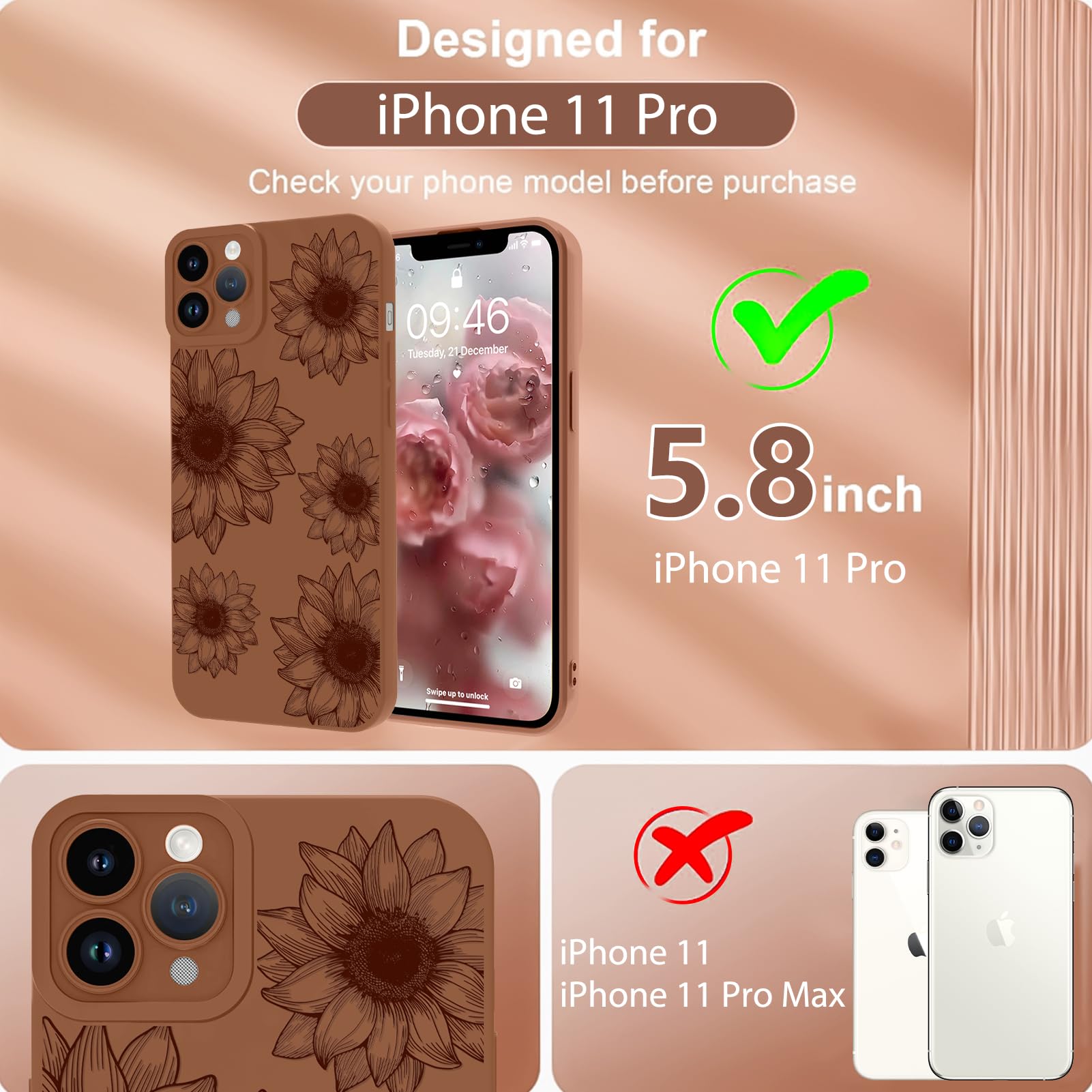 Ook Floral Case For Iphone 11 Pro Case, Cute Sunflower Floral Blooms Design Soft Tpu Shockproof Protective For Women Girls Slim