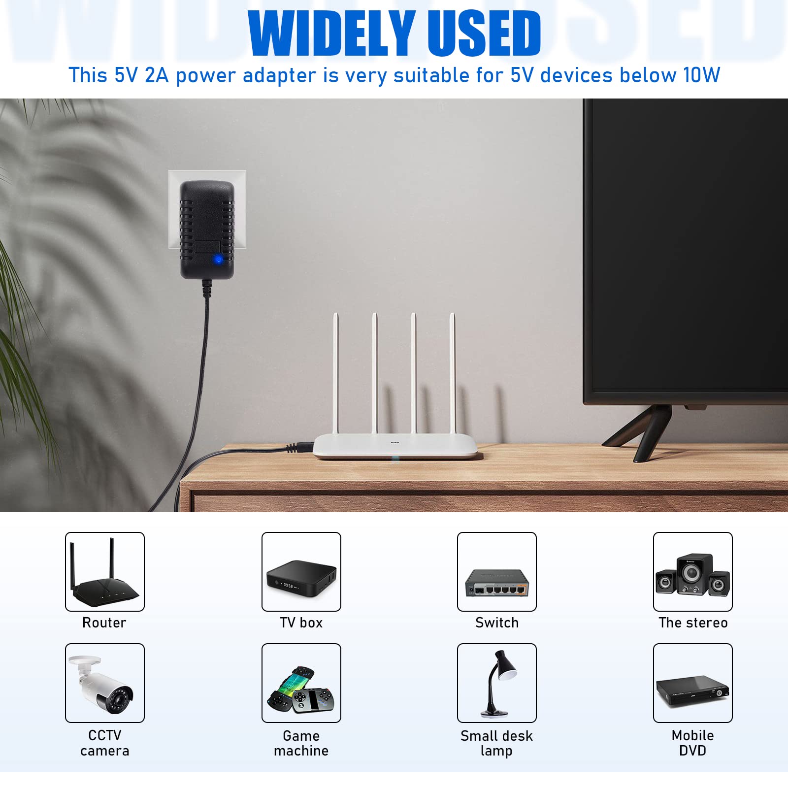 Suacopzar 5V 2A Power Adapter, Dc 5V 10W Switching Power Supply, Ac 100V 240V To Dc 5 Volt 2 Amp Universal Switching Transformer