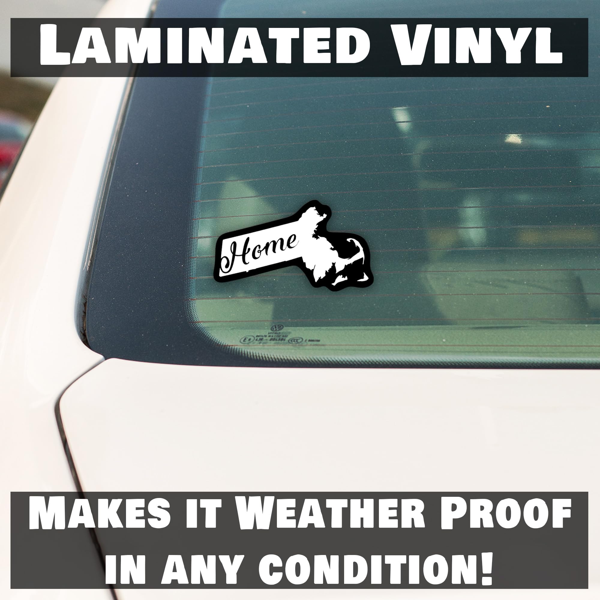 Massachusetts Home State Vinyl Decal | 5.5'' X 2.8'' White On Black | For Cars, Trucks, Laptops, Windows & More | Kcd1939