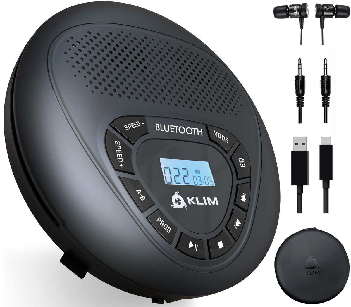 Klim Speaker + Bluetooth Cd Player With Speakers + New 2024 + Discman + Rechargeable Battery + Portable Cd Player With Headphone
