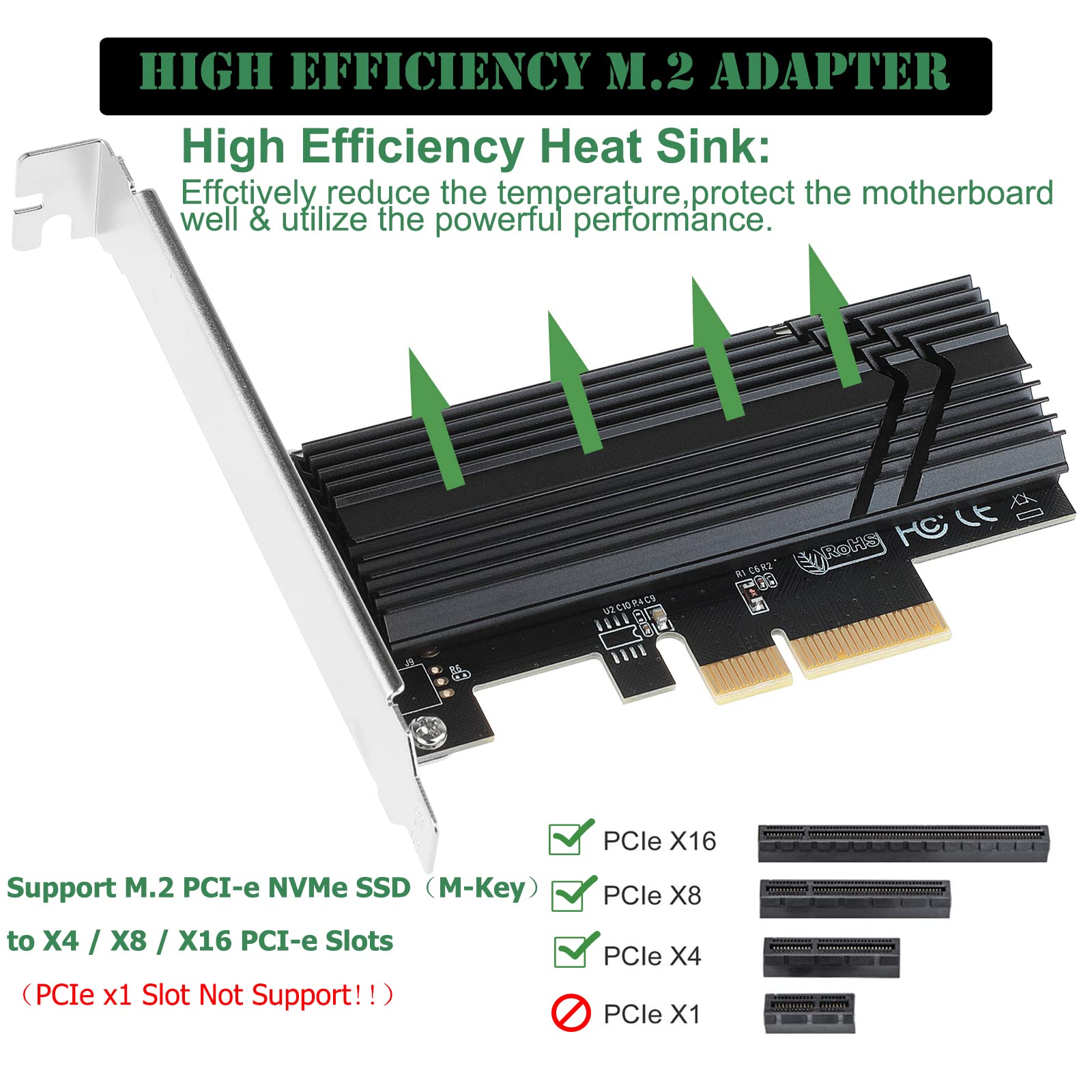 Joylifeboard M.2 Nvme Pcie Adapter, Pcie To M.2 Ssd Adapter, M Key M.2 (Ngff) Pcie 3.0 X4 X8 X16 Controller Expansion Card For M