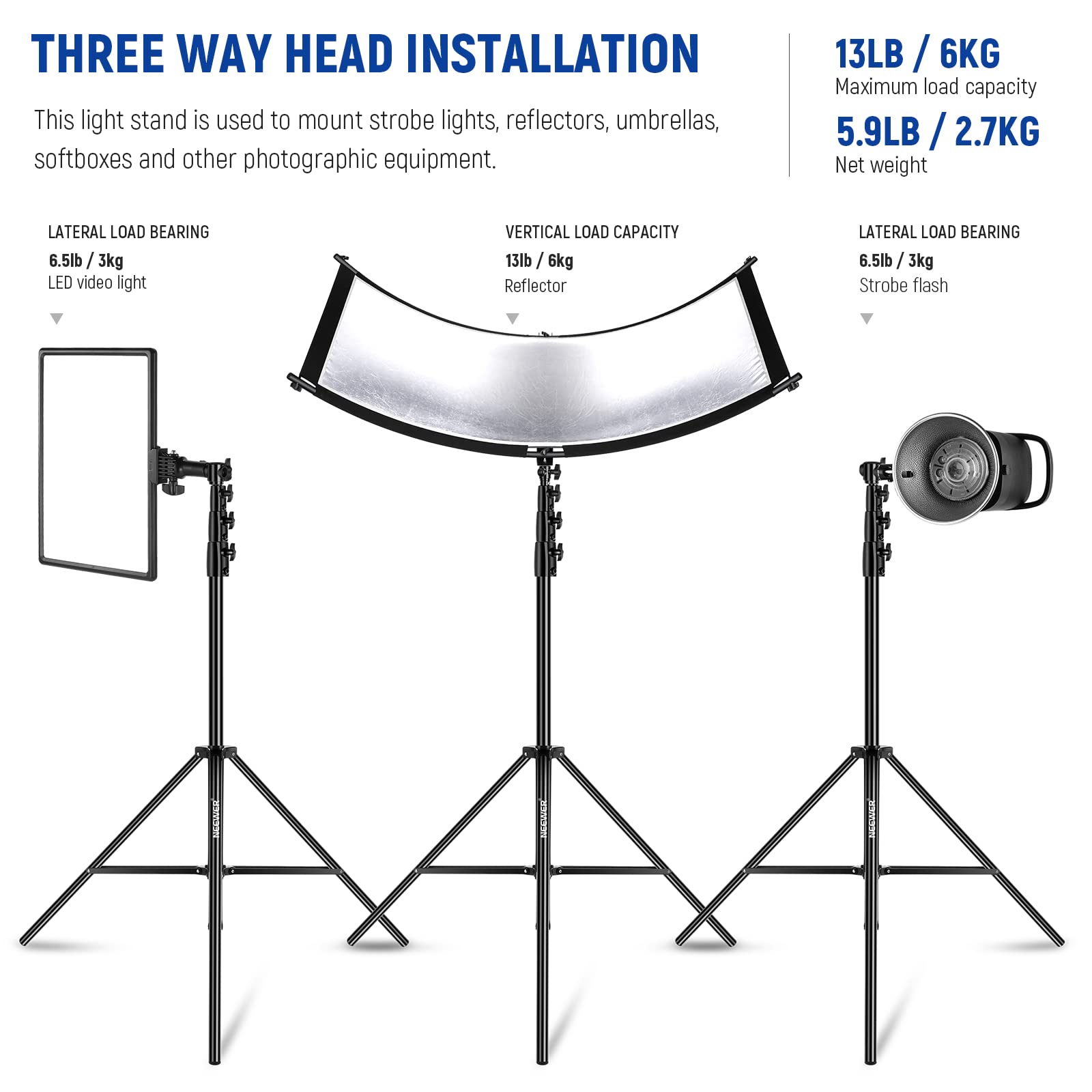 Neewer 13Ft/4M Air Cushioned Light Stand, Heavy Duty All Metal Photography Tripod Stand With 1/4    To 3/8    Reversible Spigot,