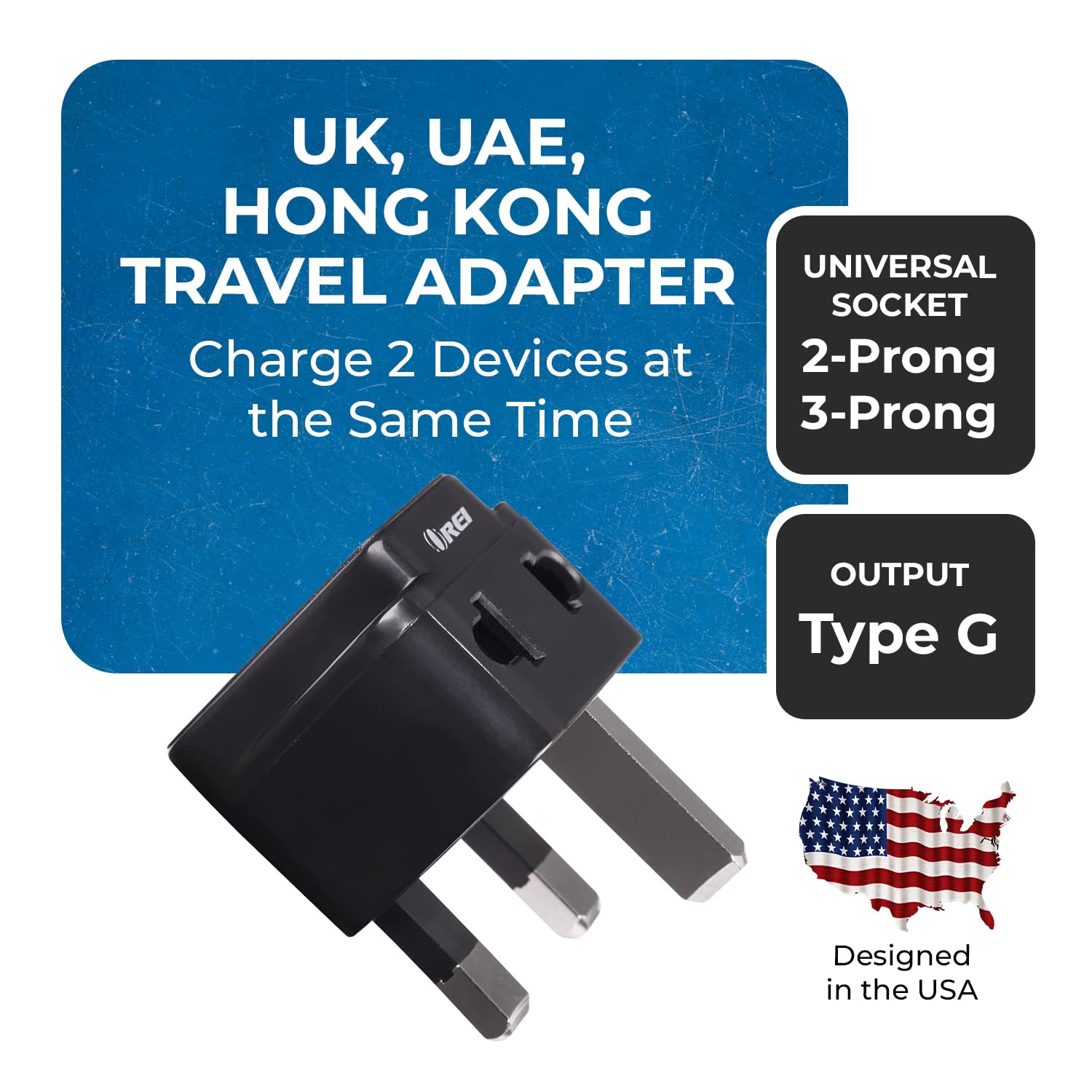 Orei Uk, Hong Kong Travel Adapter Plug, Adaptor 2 In 1, For Botswana, England, Uae, Dubai   Safe Grounded Connection   Universal
