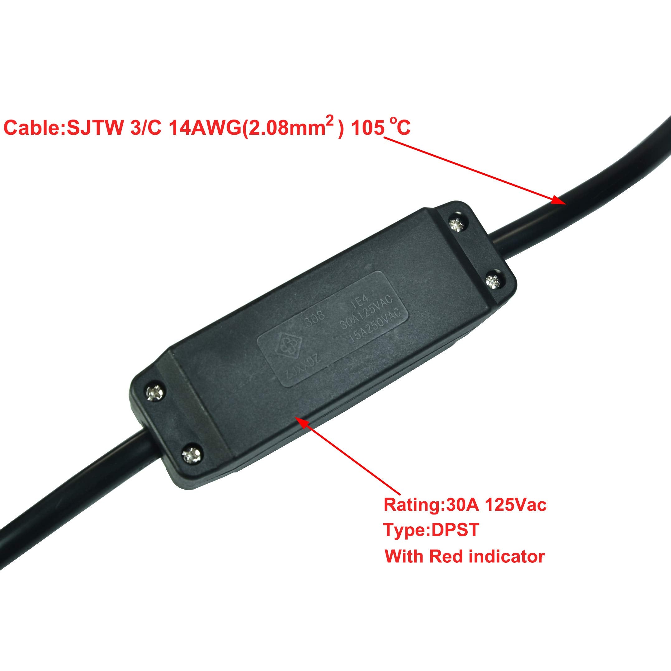 Filshu 3 Prong Extension Cord,1625W Heavy Duty Short Extension Cable With On Off Switch,14Awg Indoor Extension Cord Short, Black