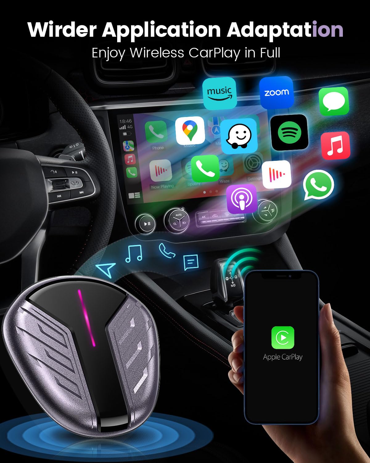 Wireless Carplay Adapter For Apple, Converts Factory Wired Carplay To Wireless, 2024 Upgrade Apple Carplay Plug & Play, Compatib