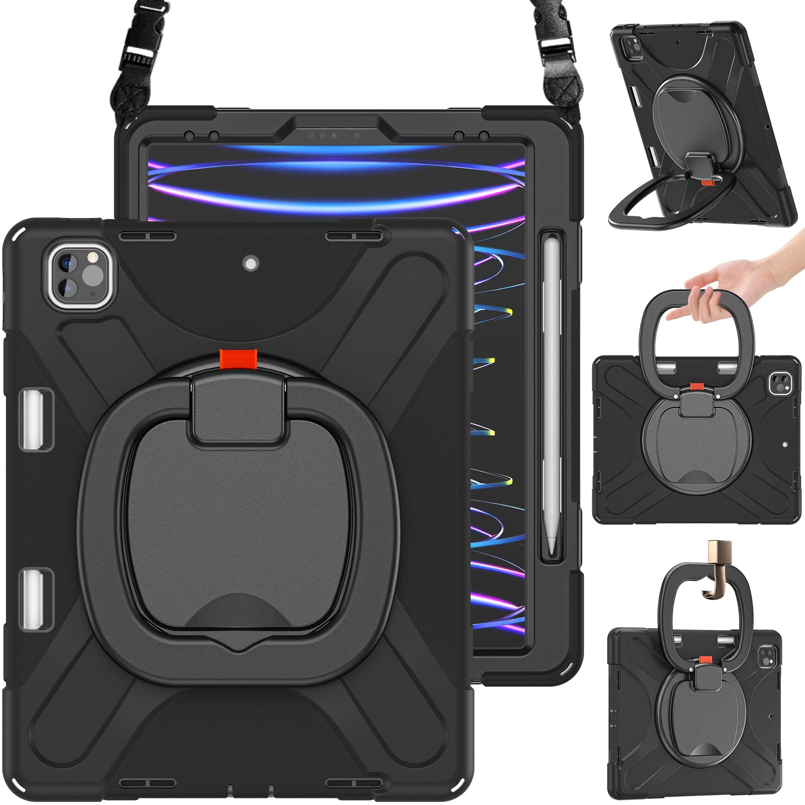 Braecn For Ipad Air 13 Inch Case M2 (2024), Rugged Ipad Pro 12.9 6Th/5Th/4Th/3Rd Generation Case With Kickstand/Swivel Handle Gr