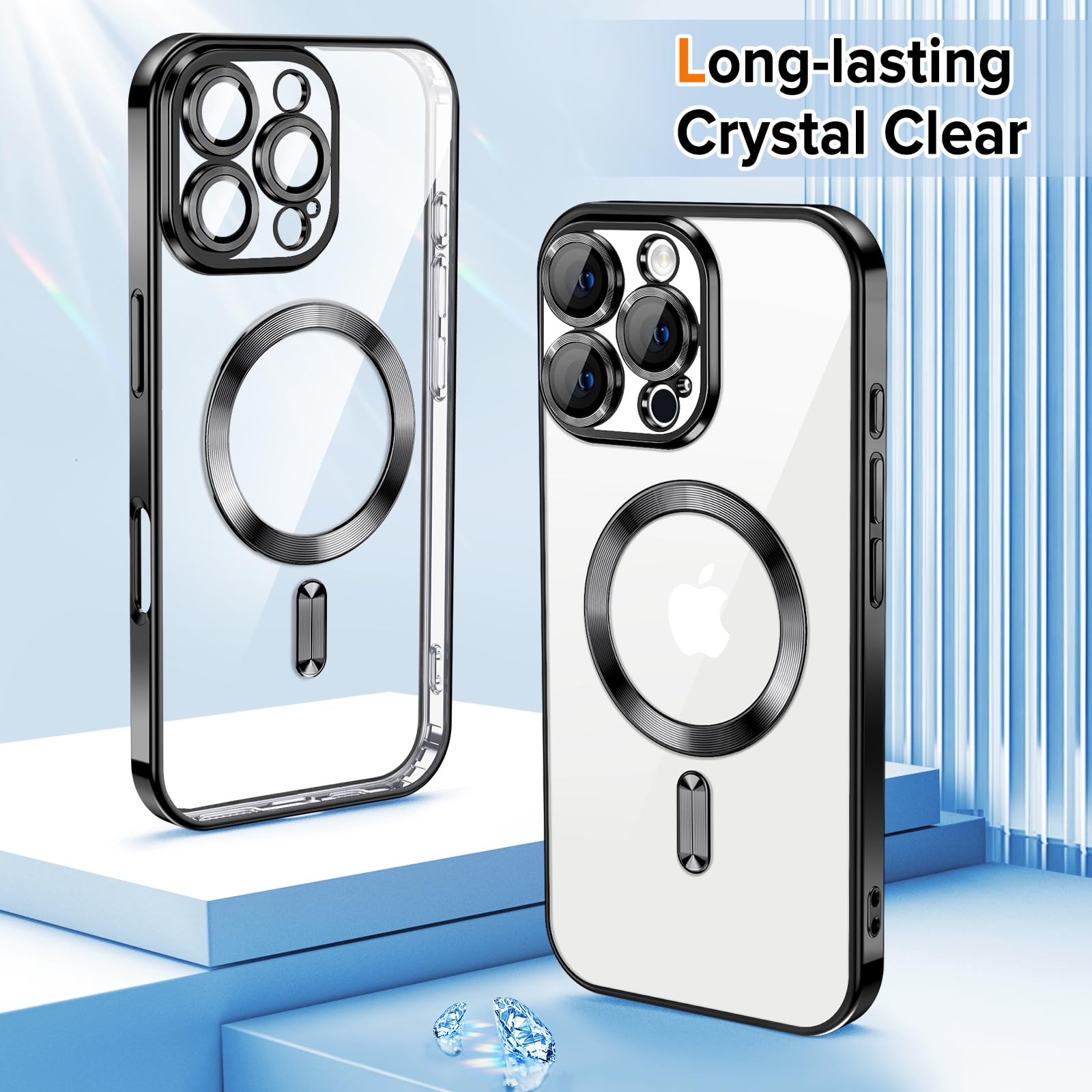 Hython Magnetic Clear Case For Iphone 16 Pro Case With Camera Lens Protector [Compatible With Magsafe] Plating Edge Slim Soft Tp