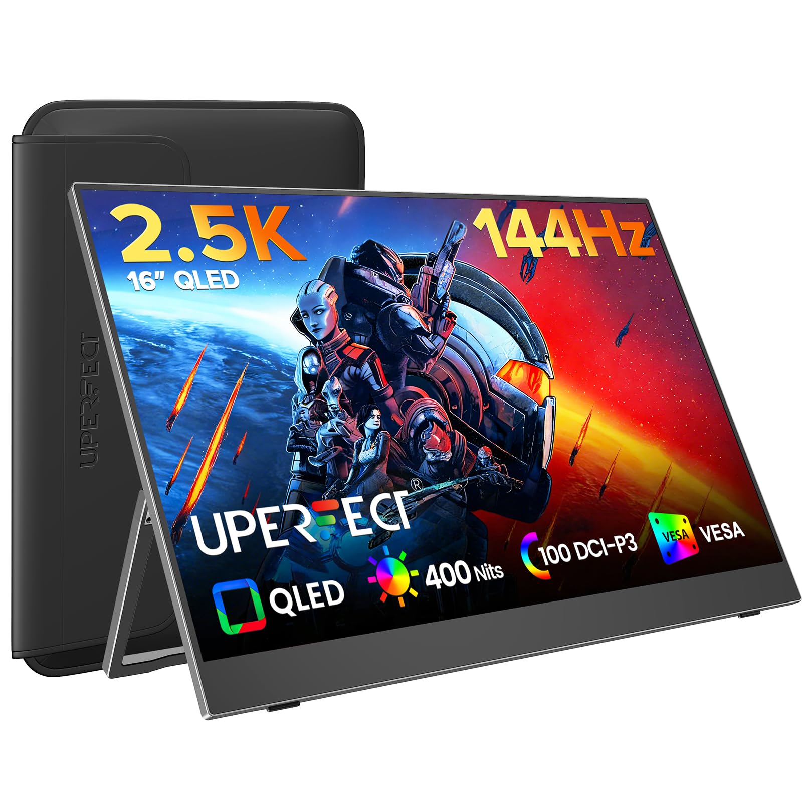 UPERFECT Portable Gaming Monitor 144Hz 2.5K, 16    100% DCI-P3 QLED Portable Monitor, 400 Nits FreeSync Monitor, USB-C & MINI HD