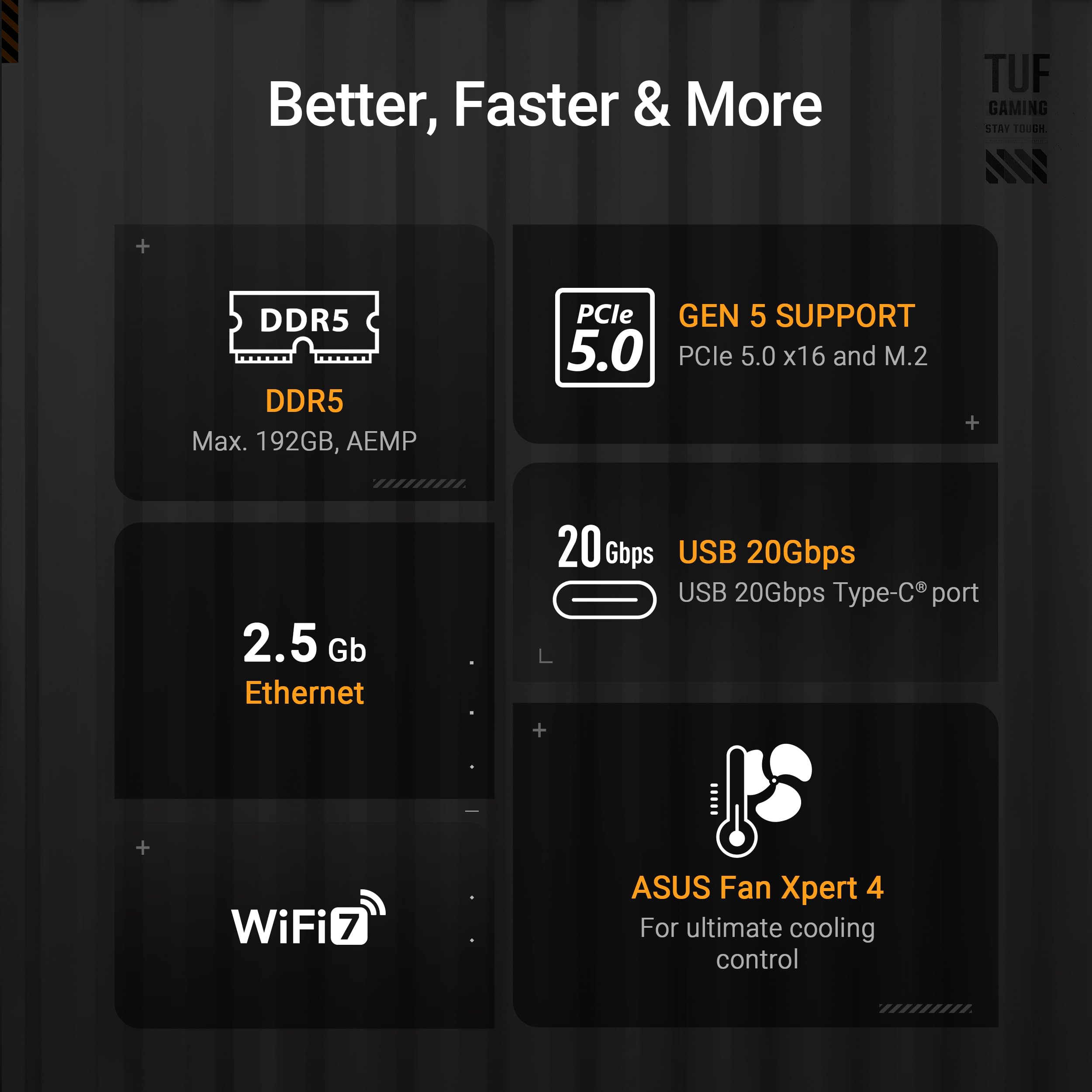 Asus Tuf Gaming B850 Plus Wifi Amd Am5 B850 Atx Motherboard, 14+2+1 80A Stages, Ai Ready, Ddr5, Pcie 5.0, 3X M.2, Wi Fi 7, 2.5Gb