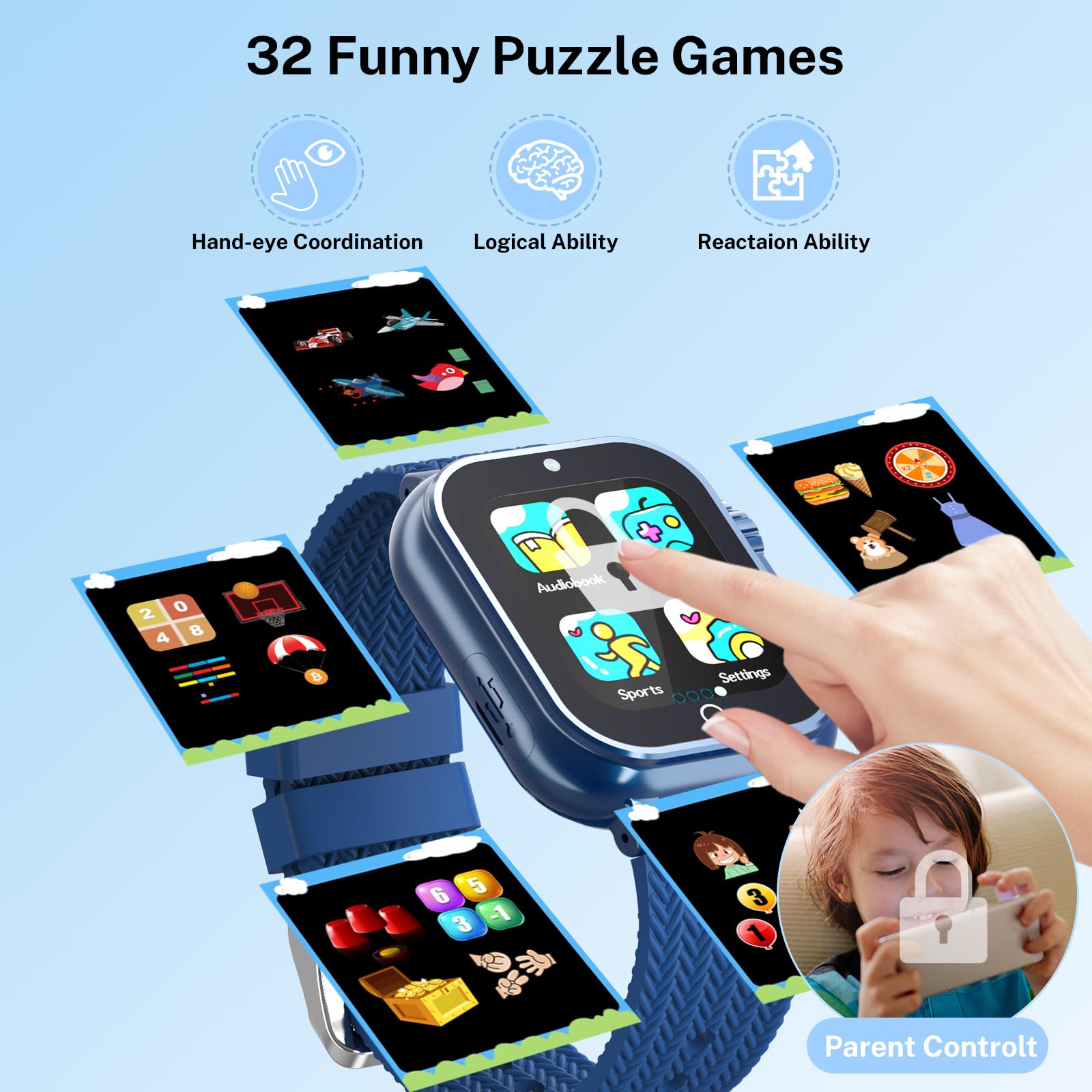 Smart Watch For Kids, Gift For Boys Age 4-12, 32 Games, Educational Toy Watch With Camera, Audiobook, Music, Pedometer, Alarm, S