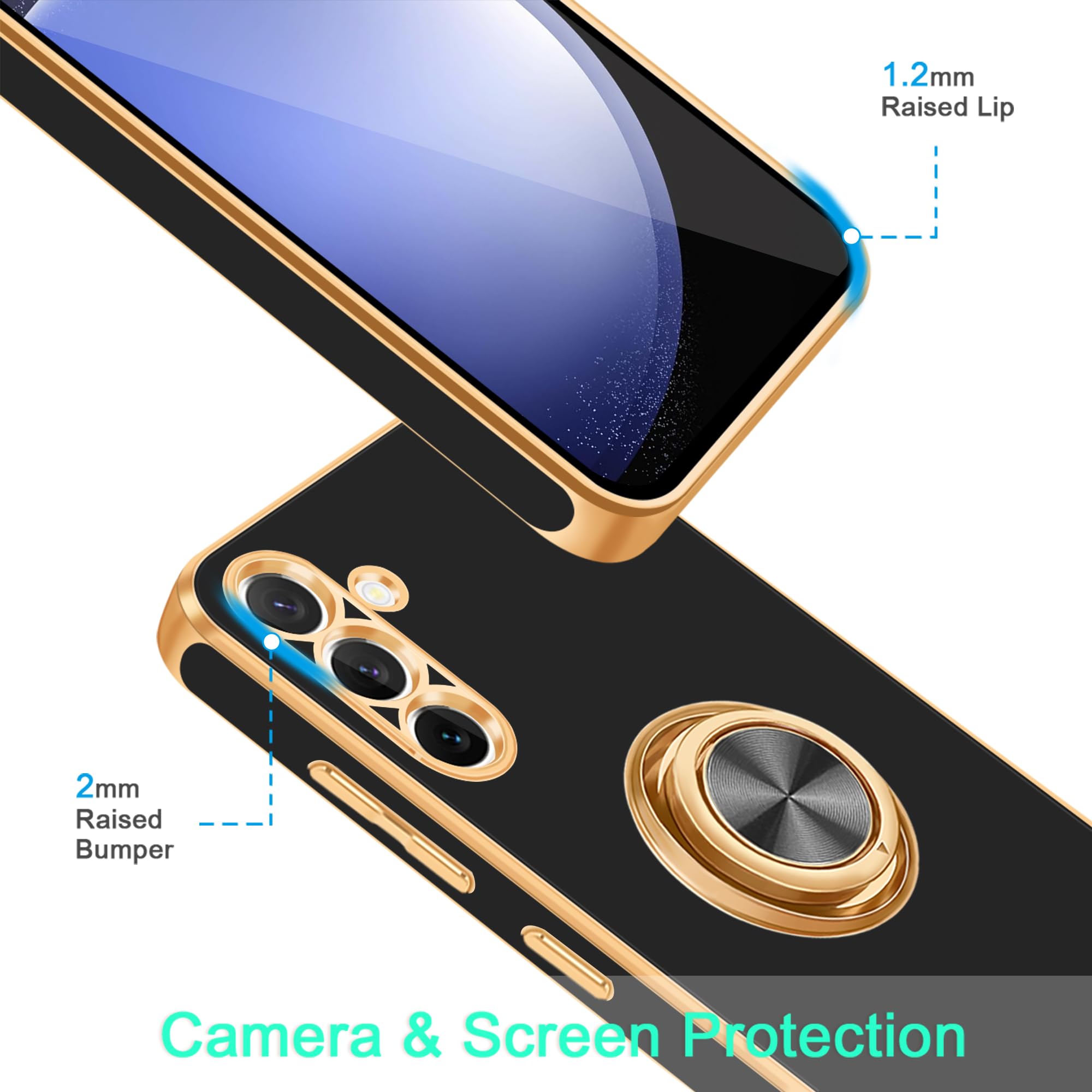 Fingic For Samsung Galaxy S23 Fe Case[With 360 Ring Holder Stand][Support Magnetic Car Mount]Kickstand Case For Women Girls Boys