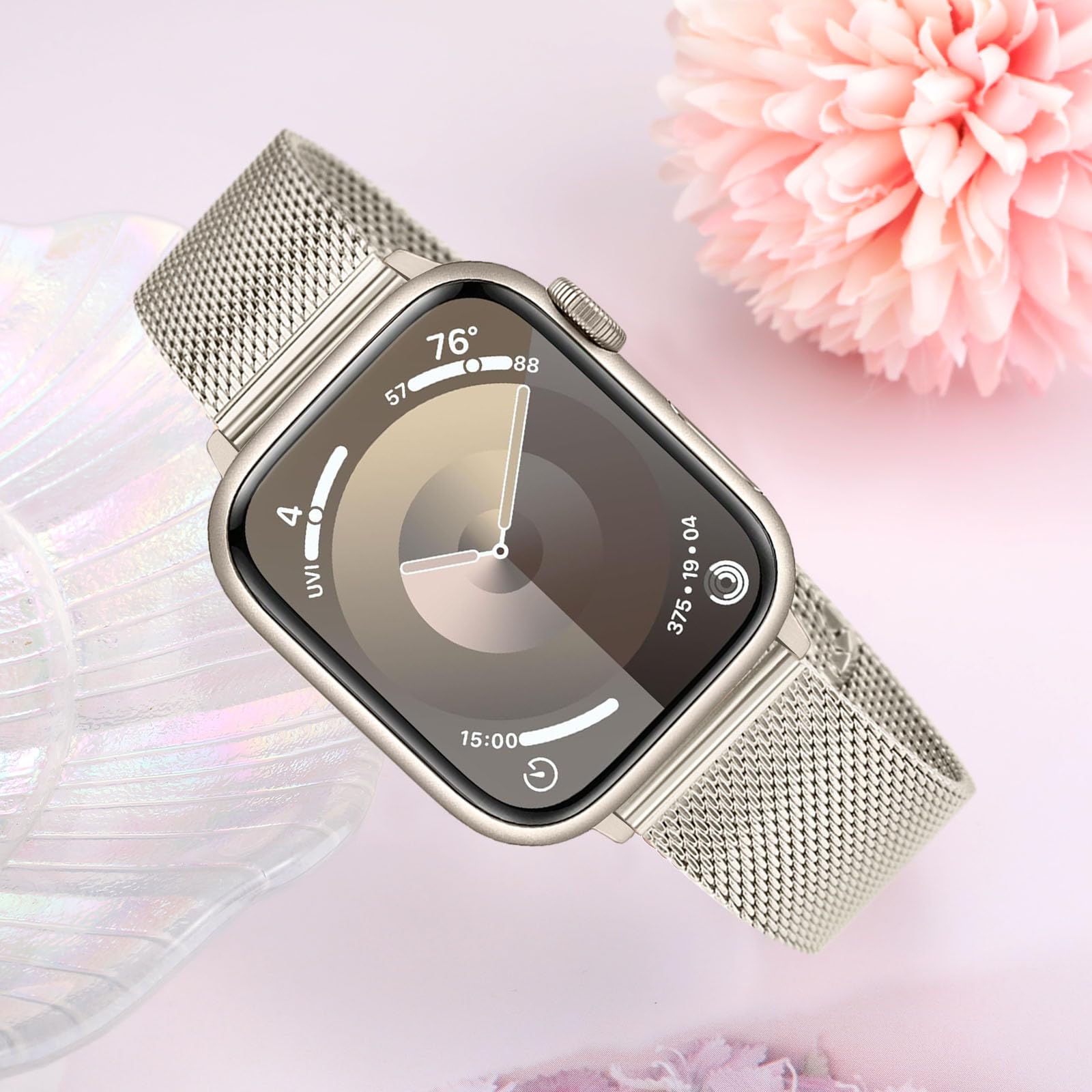 Trumirr Starlight Band For Apple Watch Series 8 7 45Mm Women, Mesh Woven Stainless Steel Watchband Feminine Strap Replacement Fo