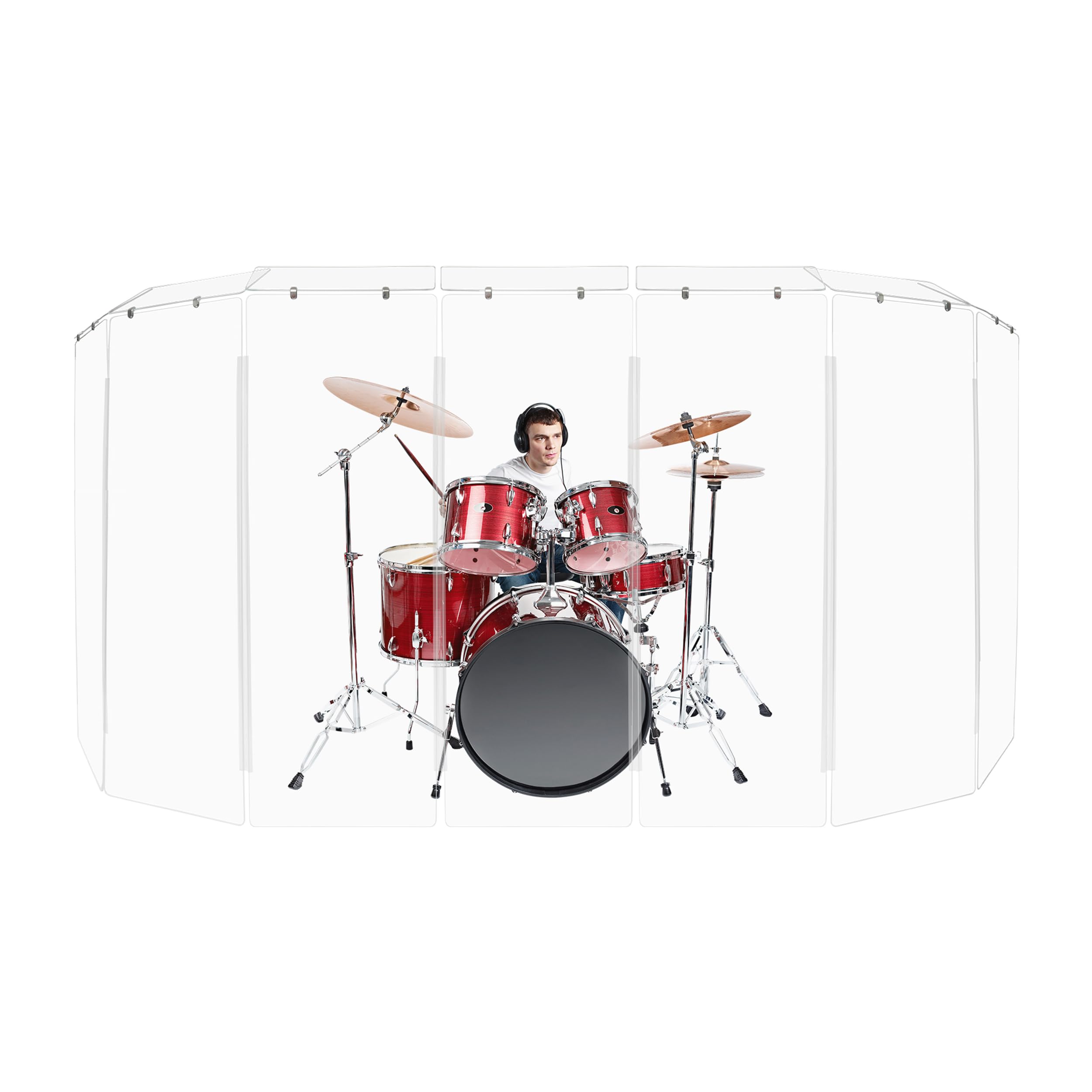 Pennzoni Drum Shield 6Ft W/Deflectors & Plastic Hinges, Comes W/ 7 Drum Panels, Plastic Hinges & Deflector Connectors, Premium C