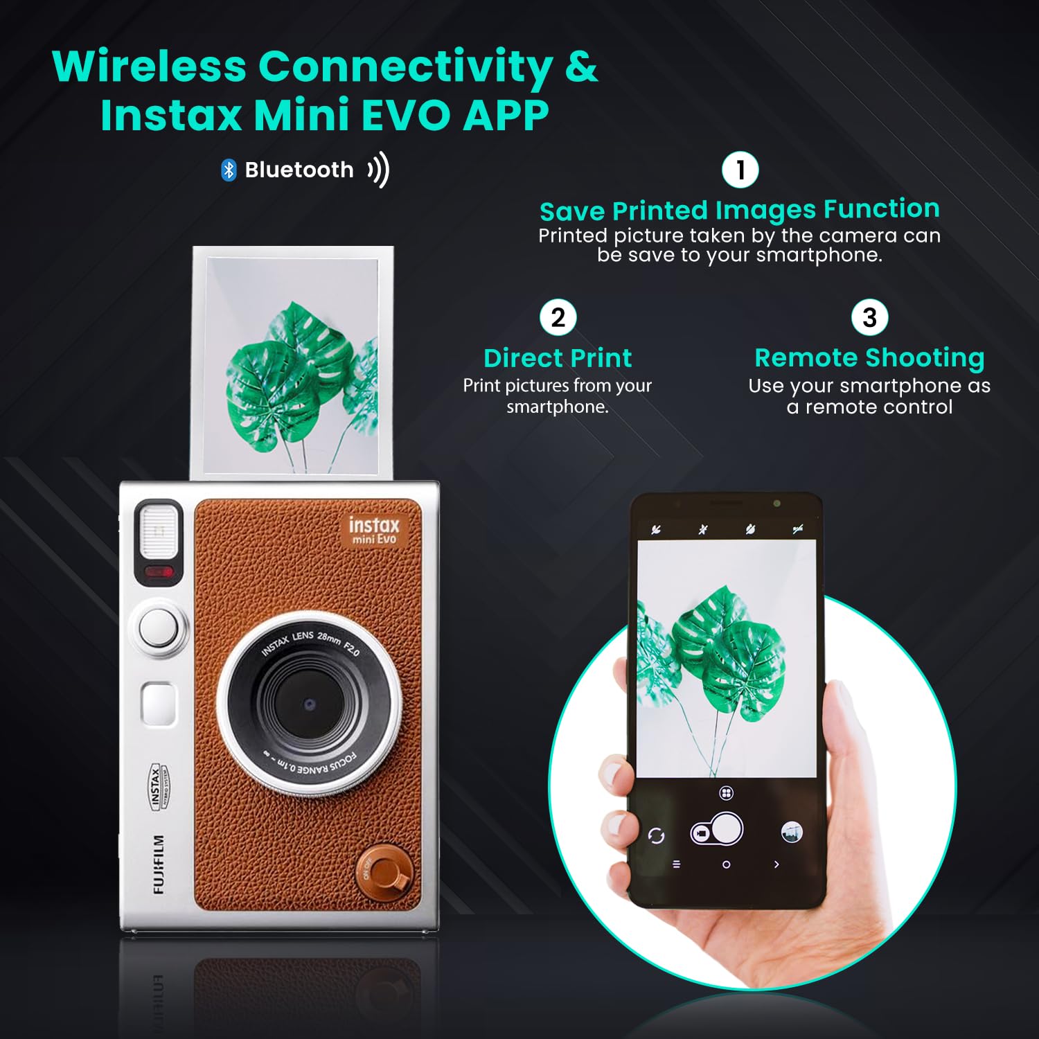 Fujifilm Instant Mini Evo Hybrid Camera (Brown) Bundle With 60 Instant Film Sheets + 32Gb Memory Card + Small Padded Case + Sd Card Reader + Flex Tripod + Microfiber Cleaning Cloth