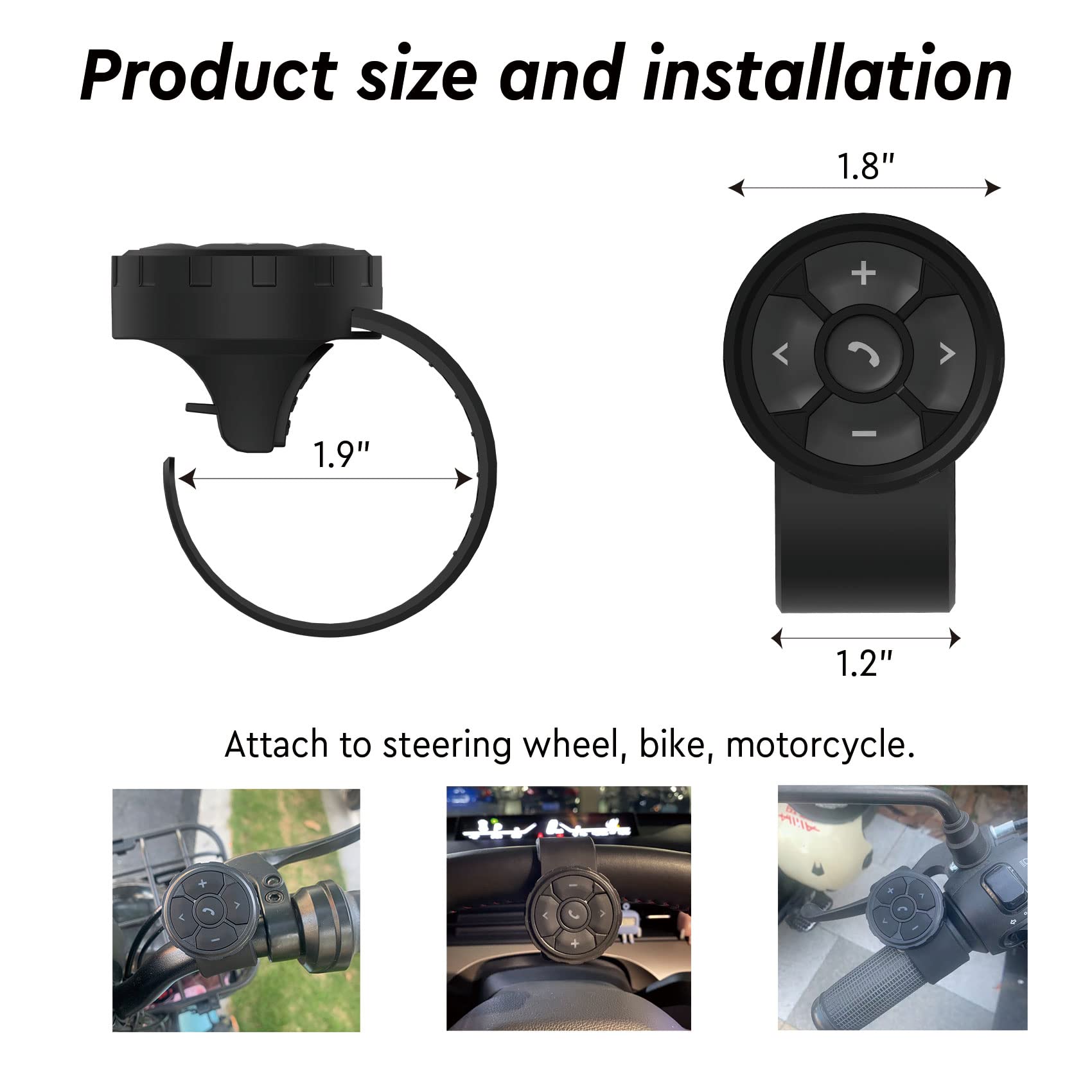 Bluetooth Media Button Steering Wheel Wireless Remote Control For Car Bike Motorbike Boat Ipx6 Waterproof Compatible For Iphone