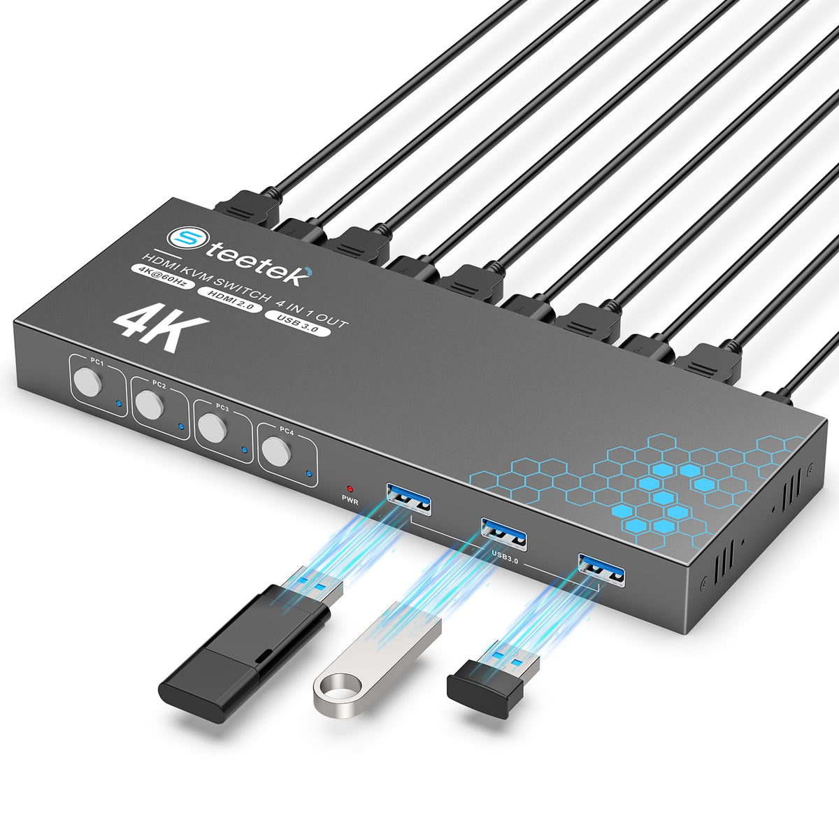 Usb 3.0 Hdmi Kvm Switch 1 Monitors 4 Computers, 4K@60Hz Kvm Switches For 4 Computers Sharing Monitor Keyboard Mouse Hard Drives 