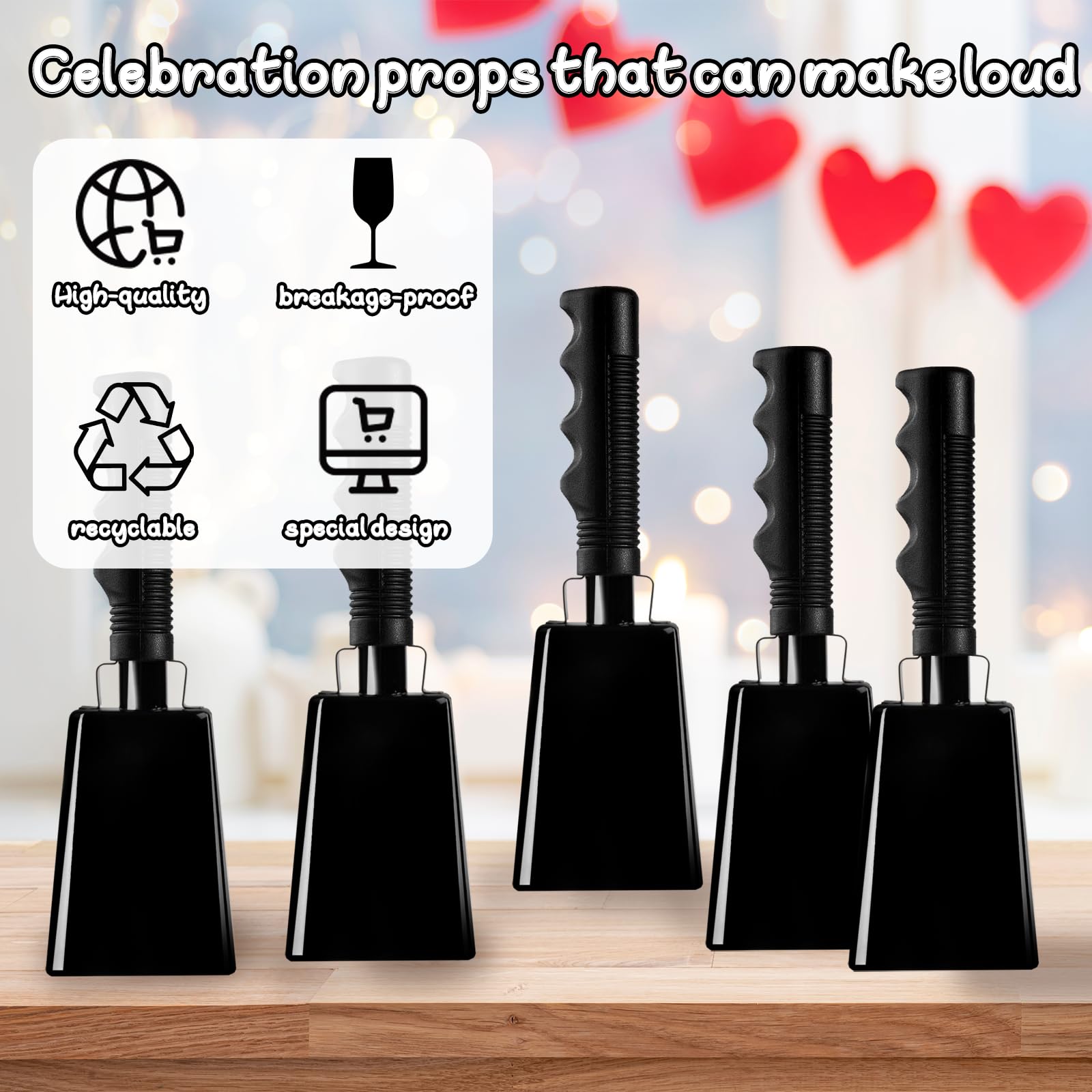 9 Inch Black Cow Bell Noise Makers With Handle Black Steel Cowbell For Sporting Events Cheering Graduation Decor Football Games