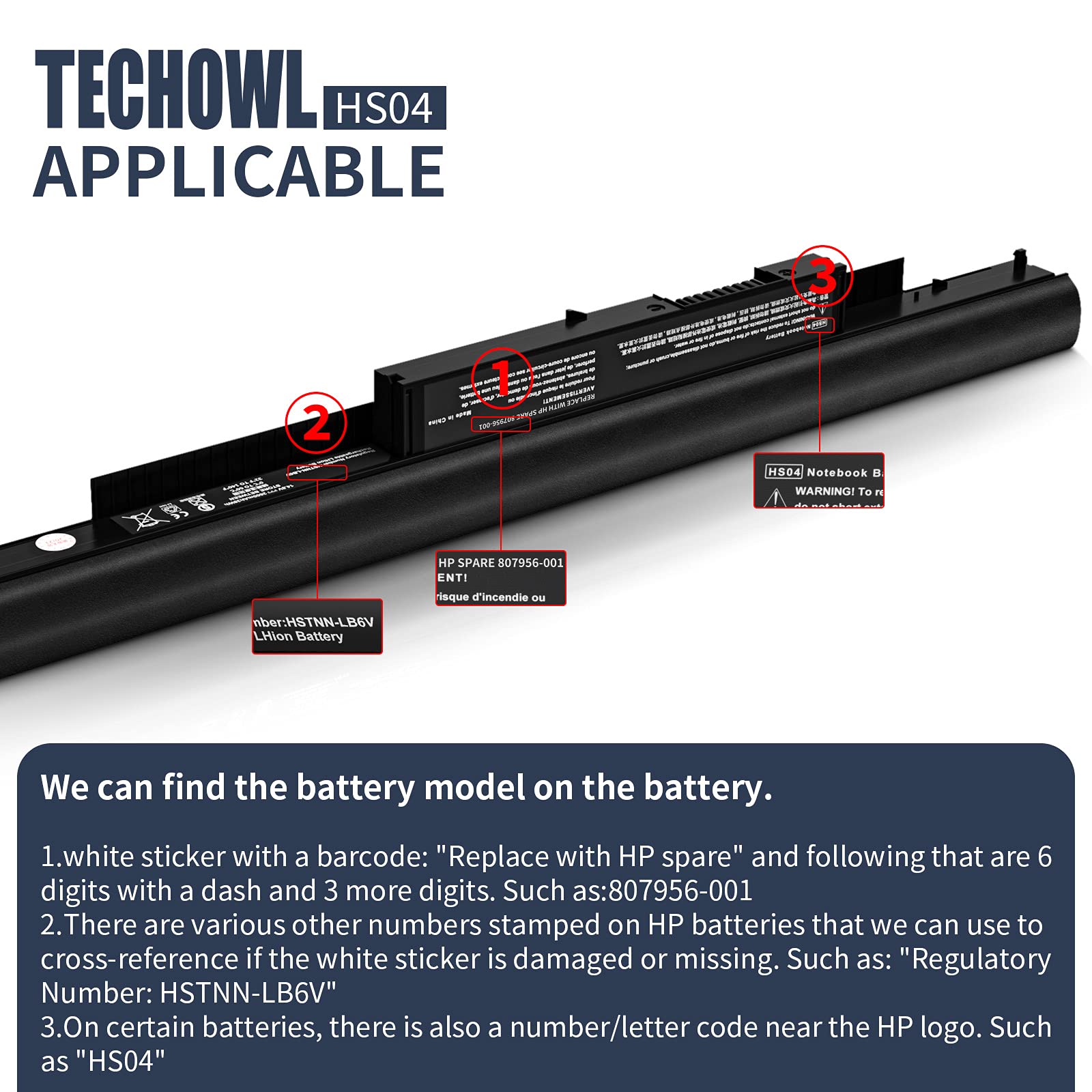 Techowl Spare 807956 001 Laptop Battery For Hp, Hs03 Hs04 Battery Hp Replacement Spare 807956 001 807957 001 Hs03 Hs04 For Hp Pa