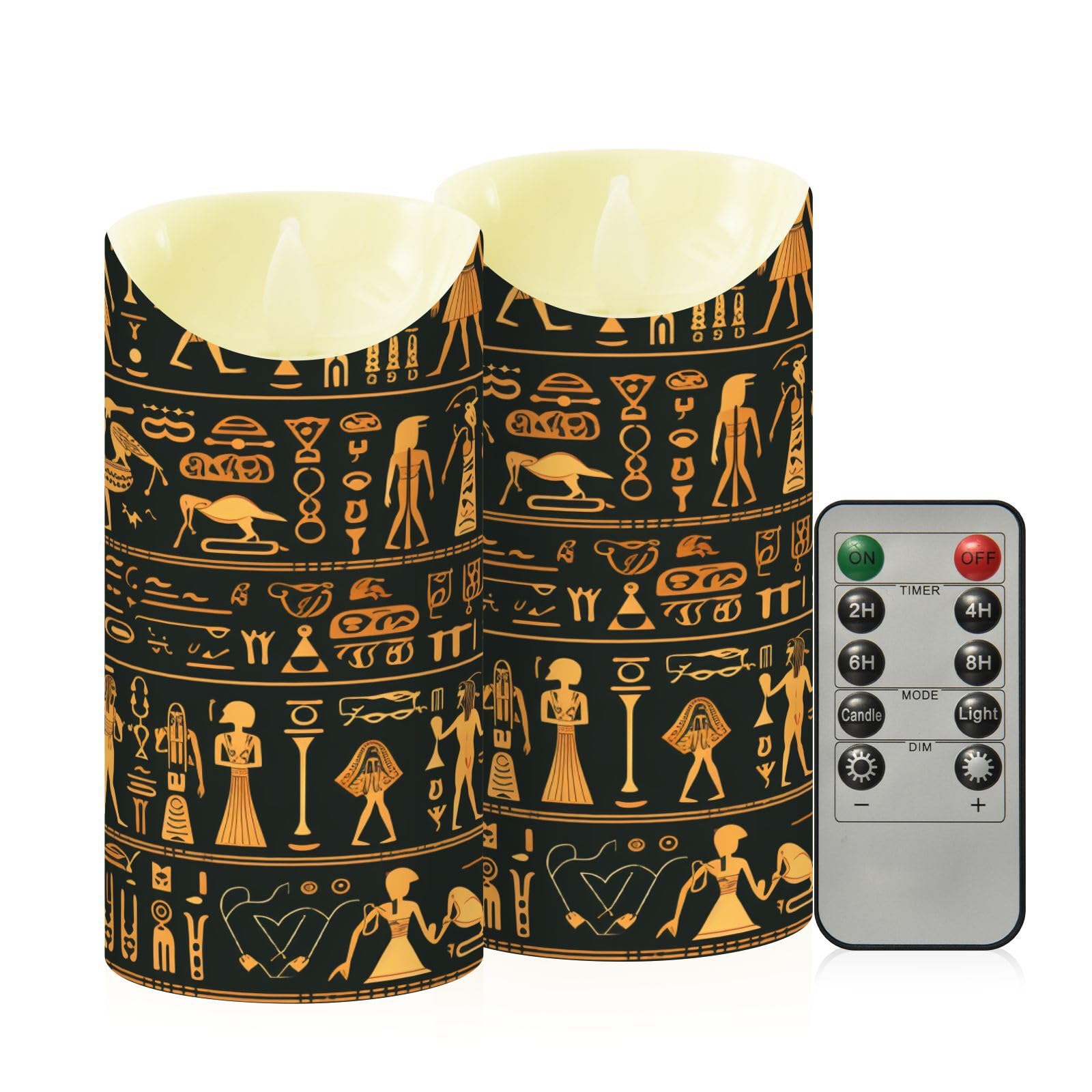 ALAZA Egyptian Writing2 Flameless Candles with Remote Timer,LED Flickering Battery Operated Electric Pillar Tea Light Candles fo