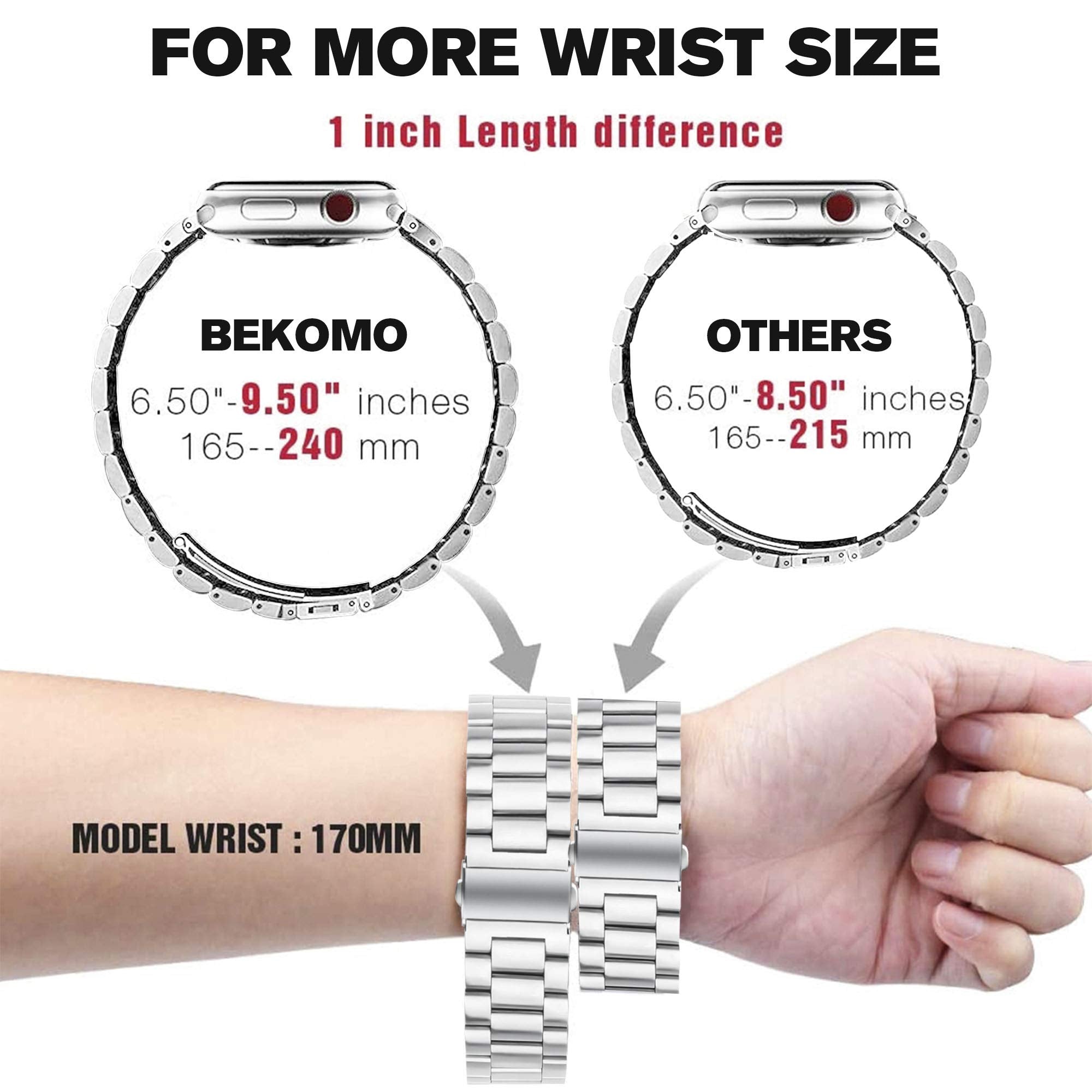 Bekomo Compatible With Apple Watch Band 49Mm 44Mm 45Mm 42Mm 40Mm 38Mm 41Mm, Stainless Steel Metal Xl Large Iwatch Bands With 2 P