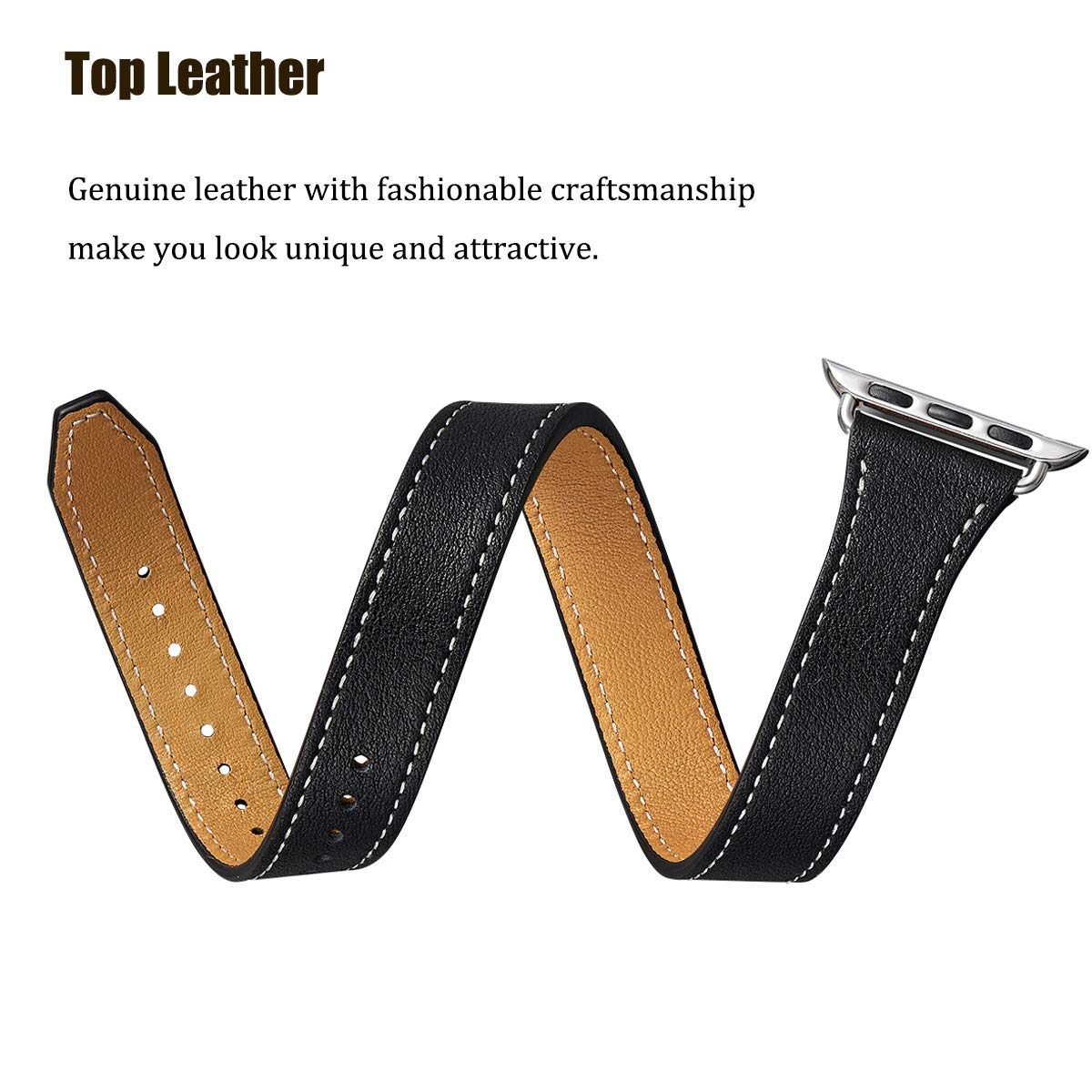 Bestig Compatible For Apple Watch Band 42Mm 44Mm 45Mm 49Mm, Genuine Leather Double Tour Designed Slim Wrap Replacement Strap For