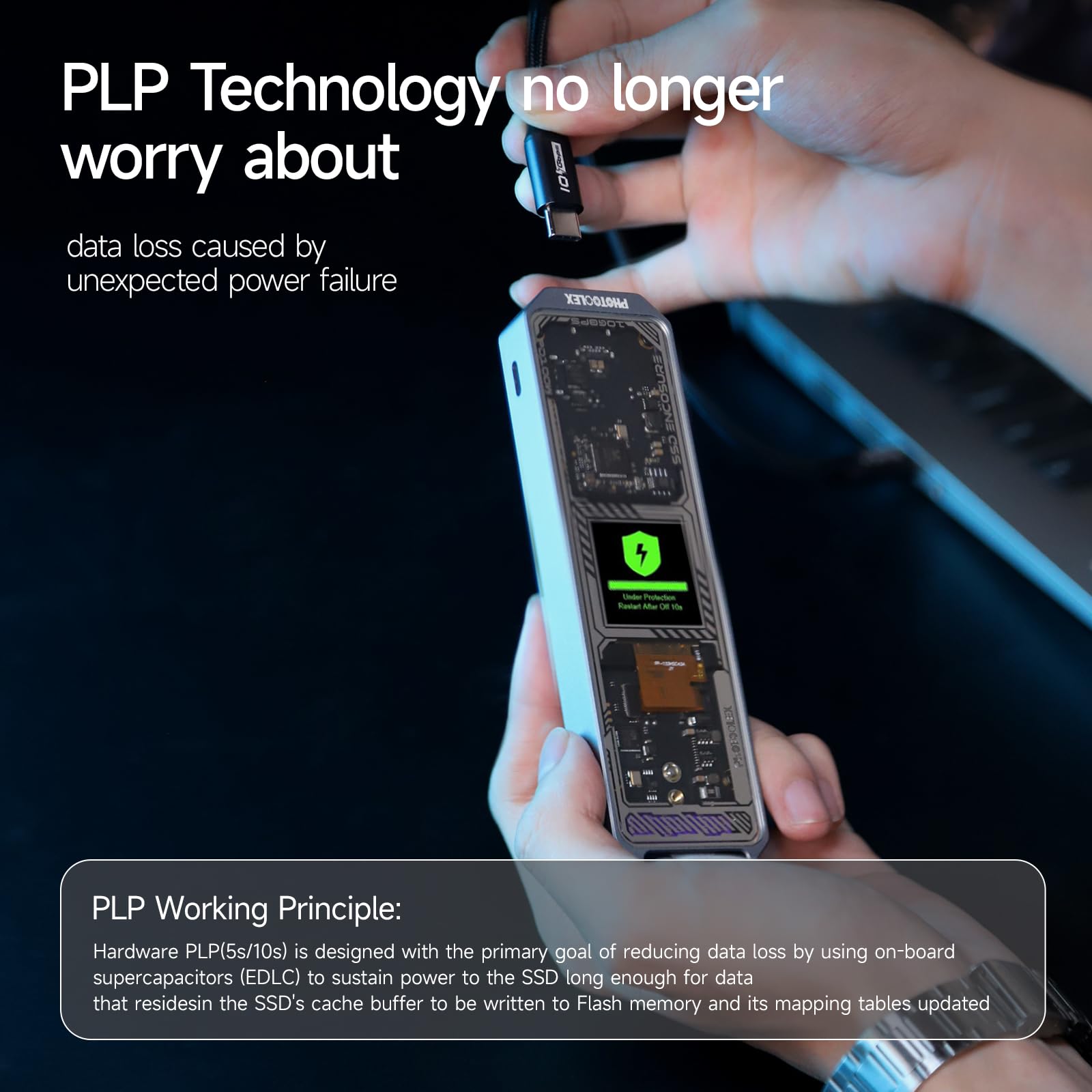 Photoolex M.2 Nvme Ssd Enclosure With Smart Screen,10S Plp Prevents Write Data Loss, Usb 3.2 Gen 2(10 Gbps), Nvme Pcie M Key/B&M
