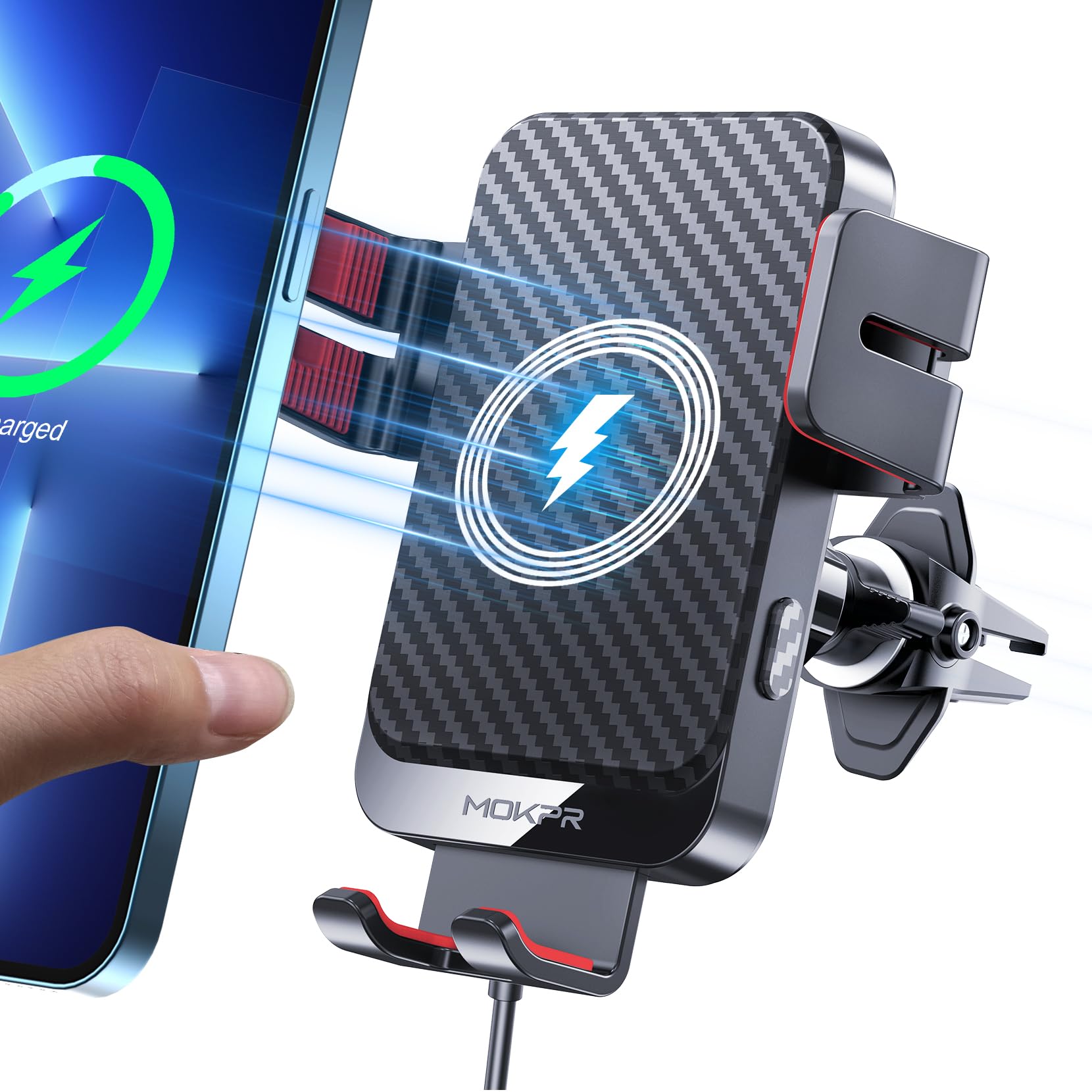 Wireless Car Charger, Mokpr 15W Fast Charging Auto Clamping Phone Mount Air Vent Cell Phone Holder Compatible With Iphone 16 15/